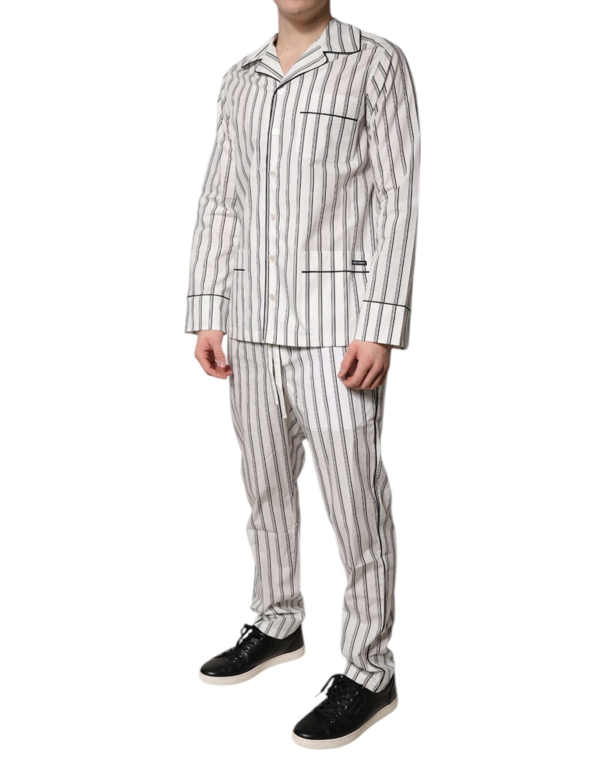 White Black Stripes Cotton Men Pajama Set Sleepwear - ventzia