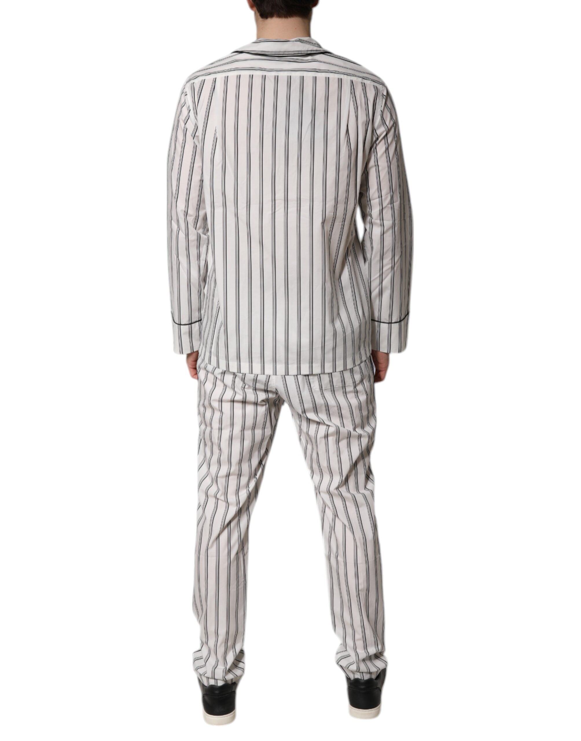 White Black Stripes Cotton Men Pajama Set Sleepwear - ventzia