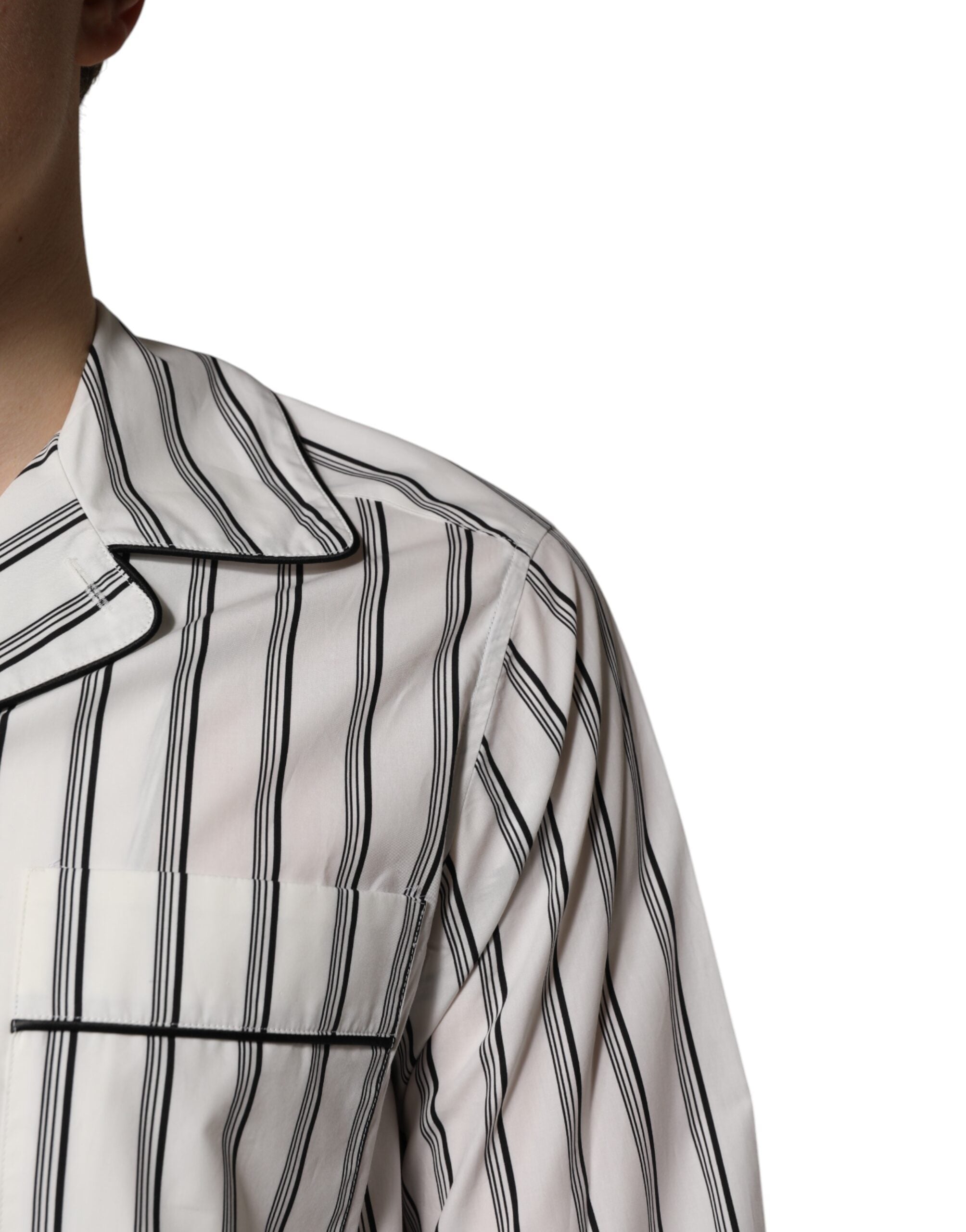 White Black Stripes Cotton Men Pajama Set Sleepwear - ventzia
