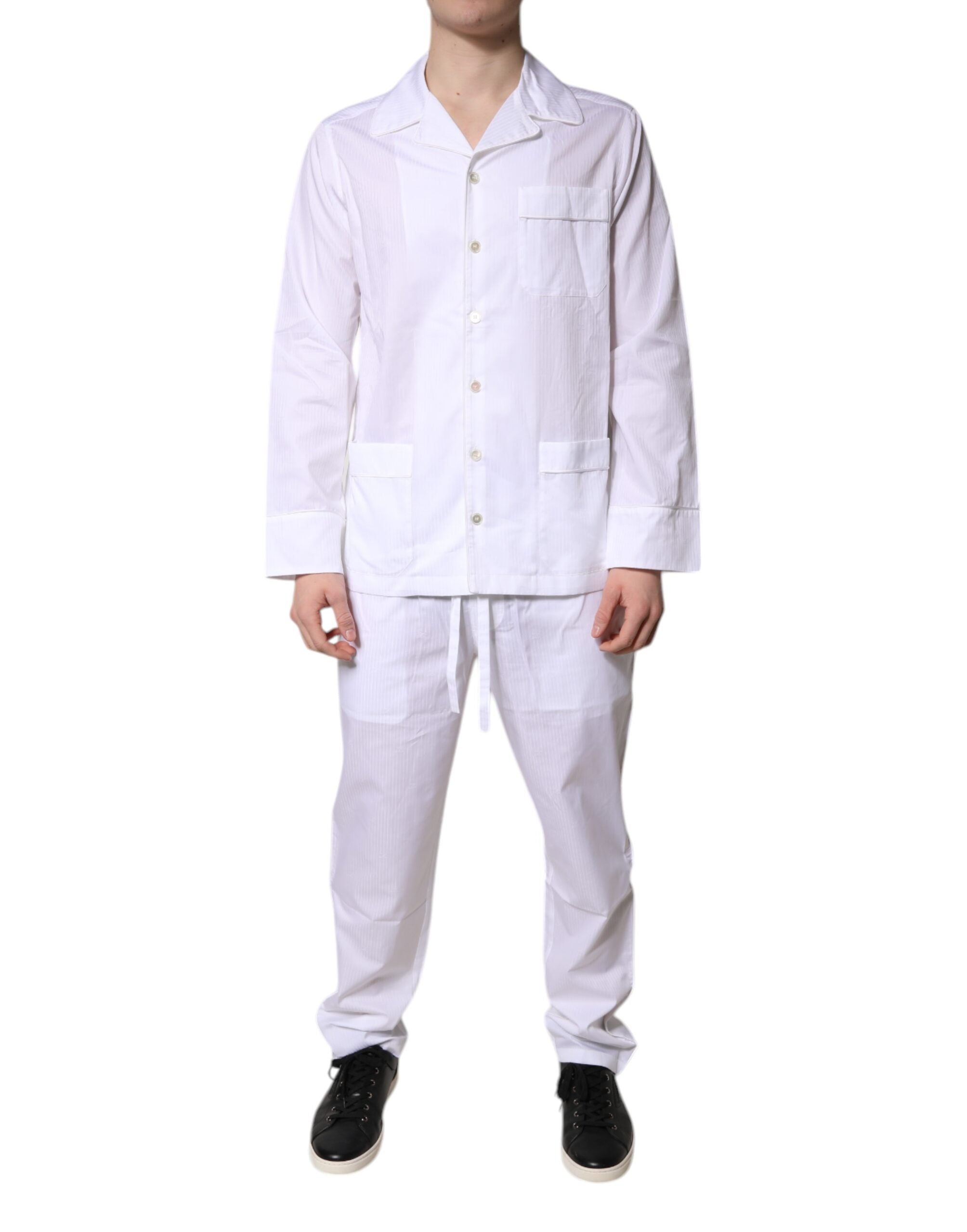 White Cotton Shirt Pants Pajama Set Sleepwear - ventzia