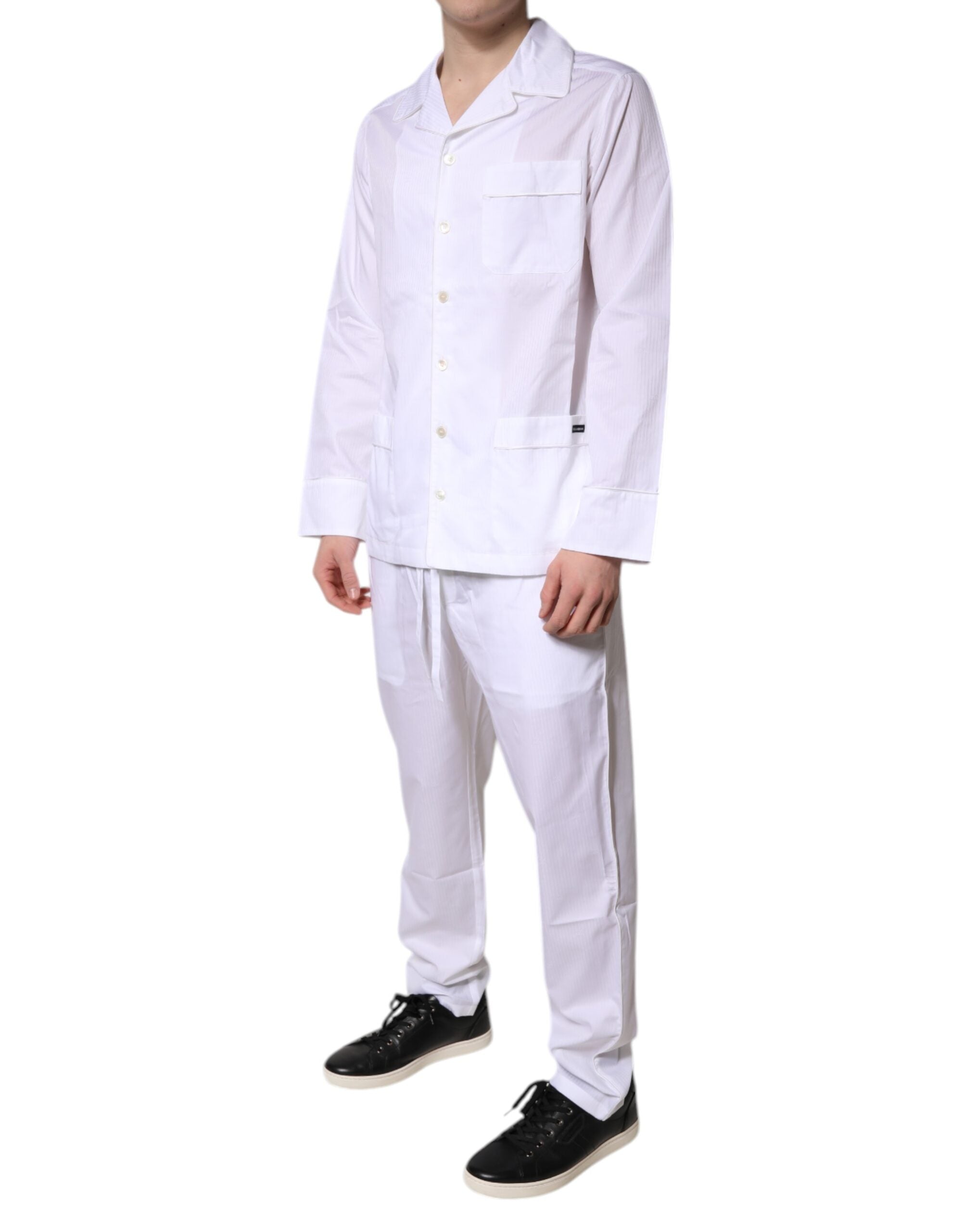White Cotton Shirt Pants Pajama Set Sleepwear - ventzia
