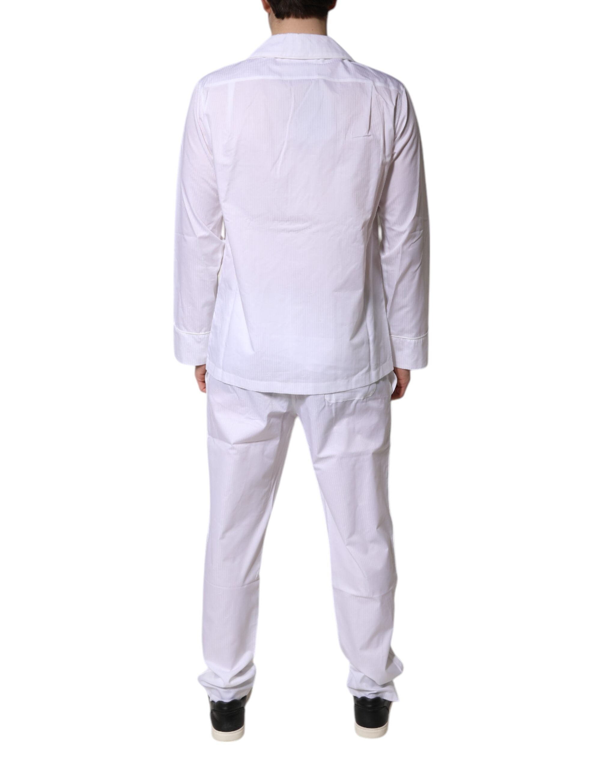 White Cotton Shirt Pants Pajama Set Sleepwear - ventzia