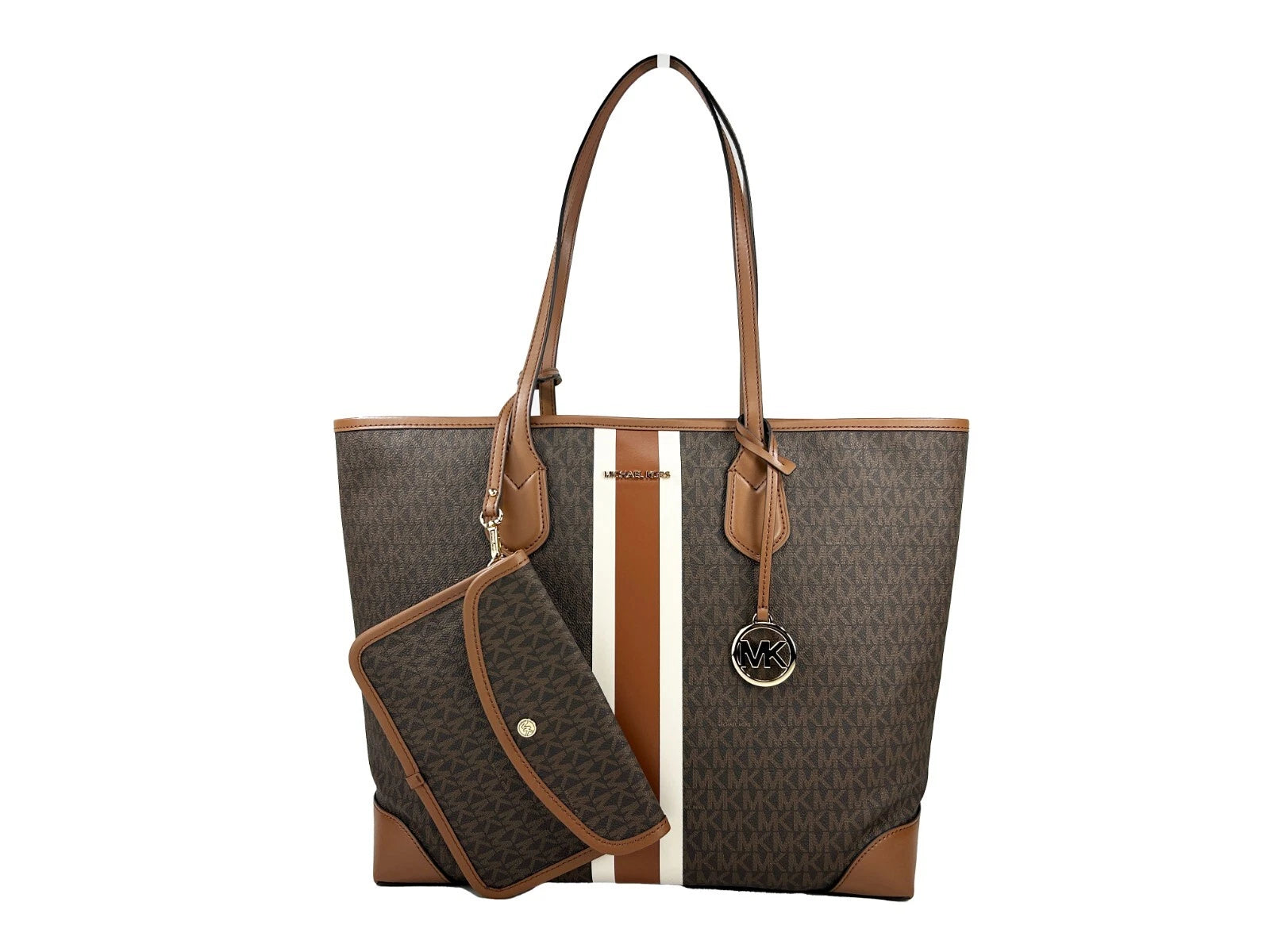 Eva Large Stripe Travel Tote Bag Plus Pouch Brown - ventzia