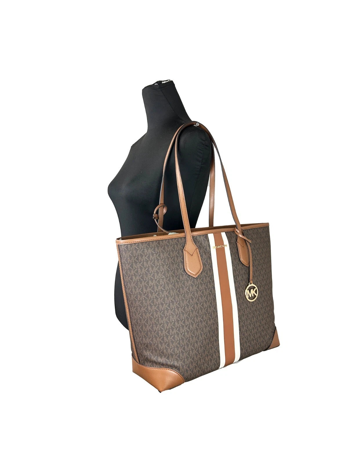 Eva Large Stripe Travel Tote Bag Plus Pouch Brown - ventzia