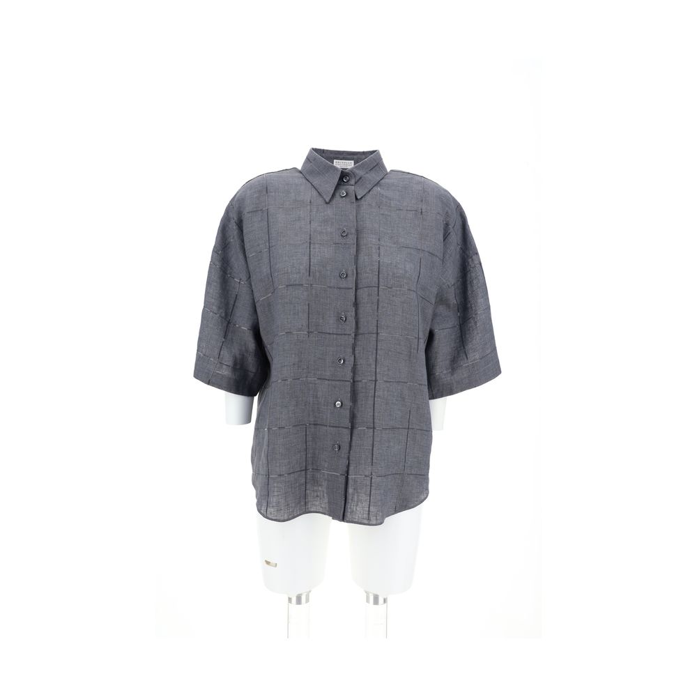 Gray Linen Shortsleeve Shirt - ventzia