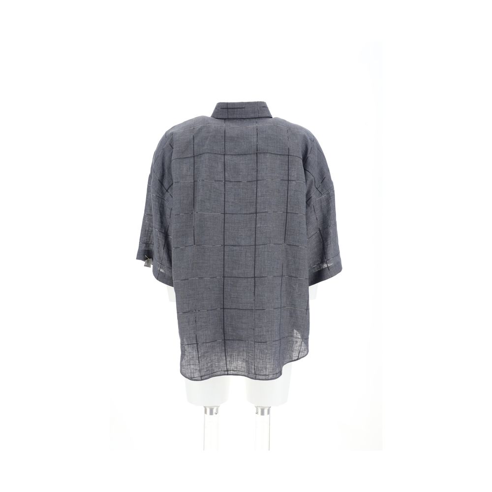 Gray Linen Shortsleeve Shirt - ventzia