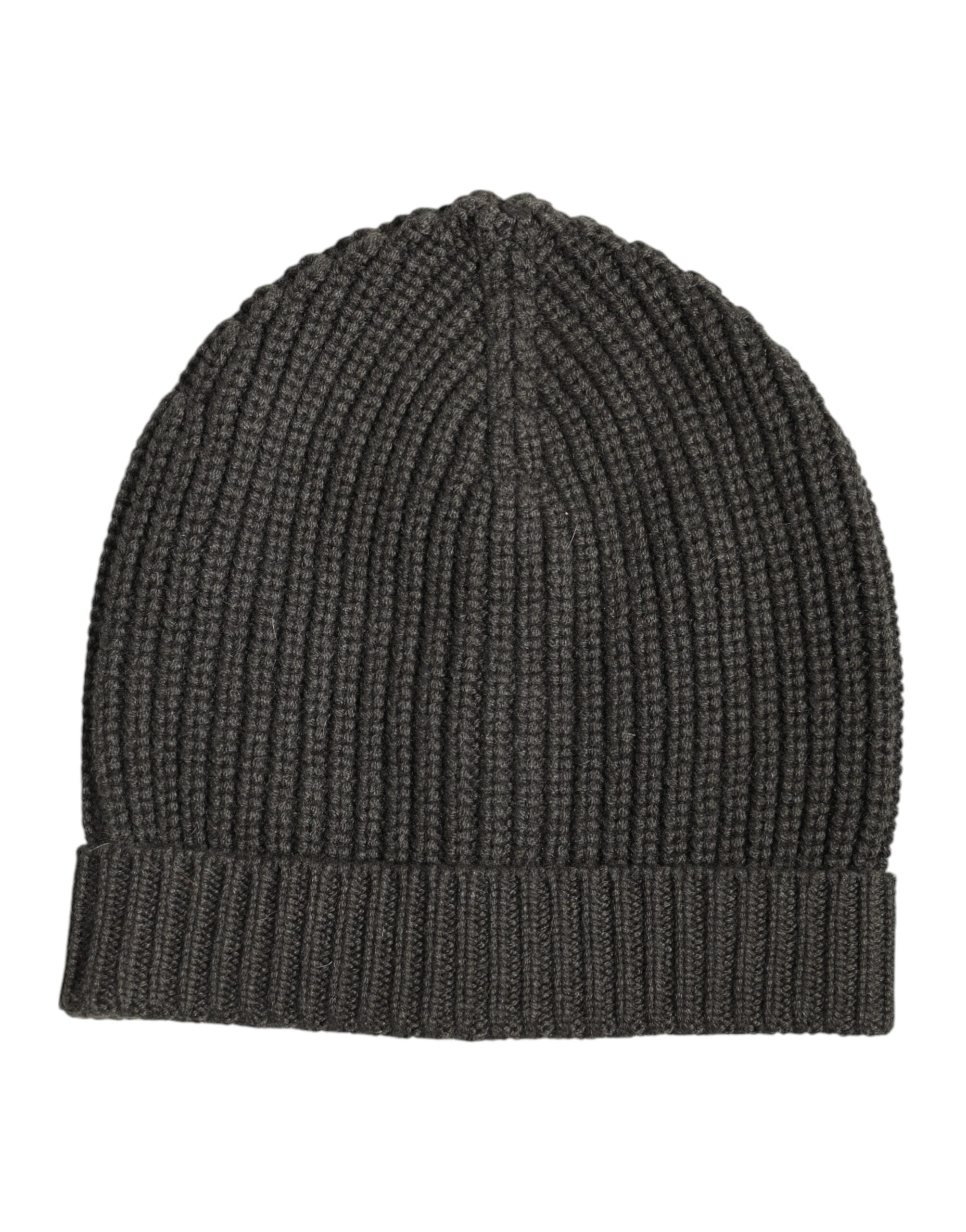 Dark Gray Cashmere Knit Winter Beanie Hat - ventzia