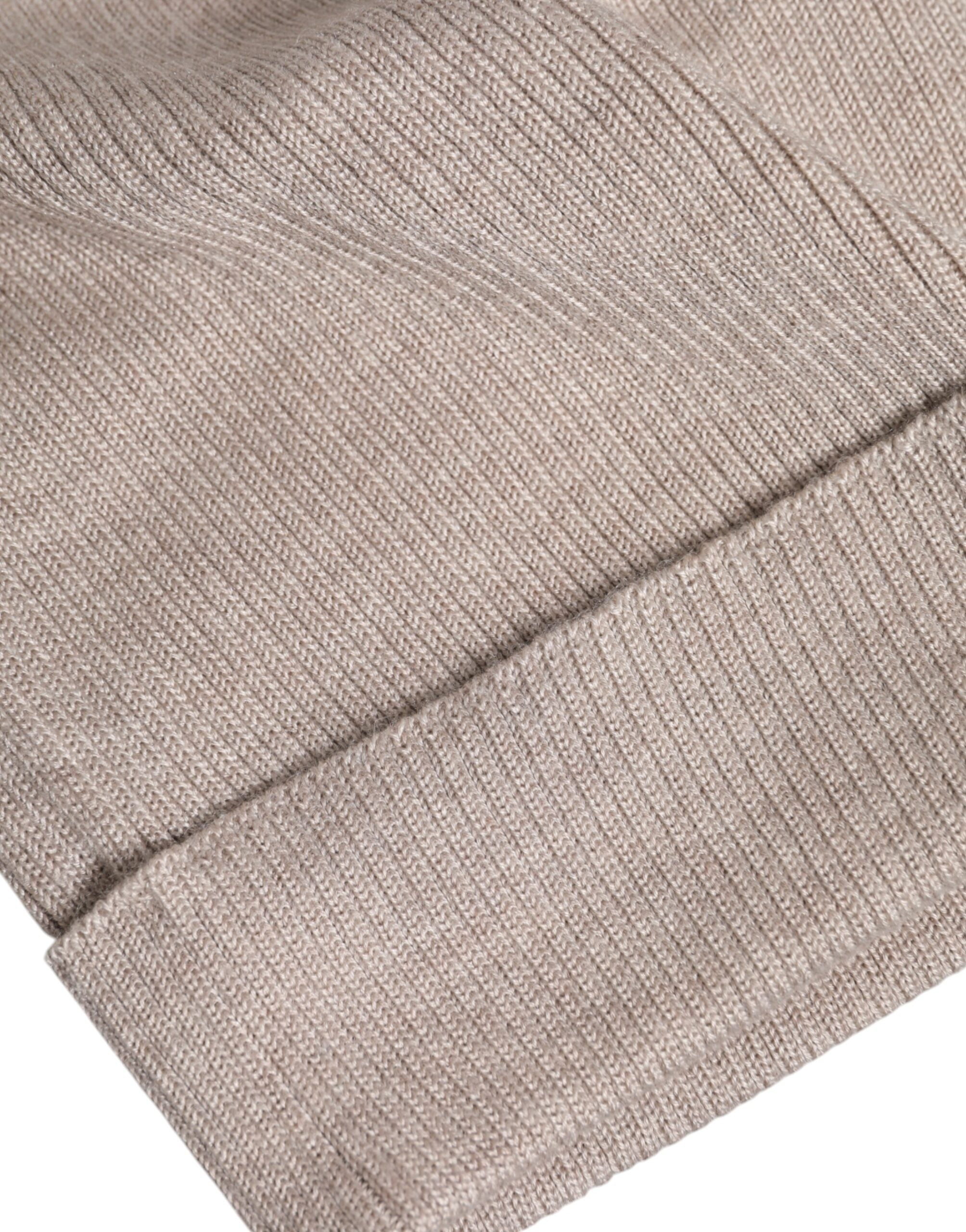 Beige Cashmere Knitted Winter Beanie Hat - ventzia