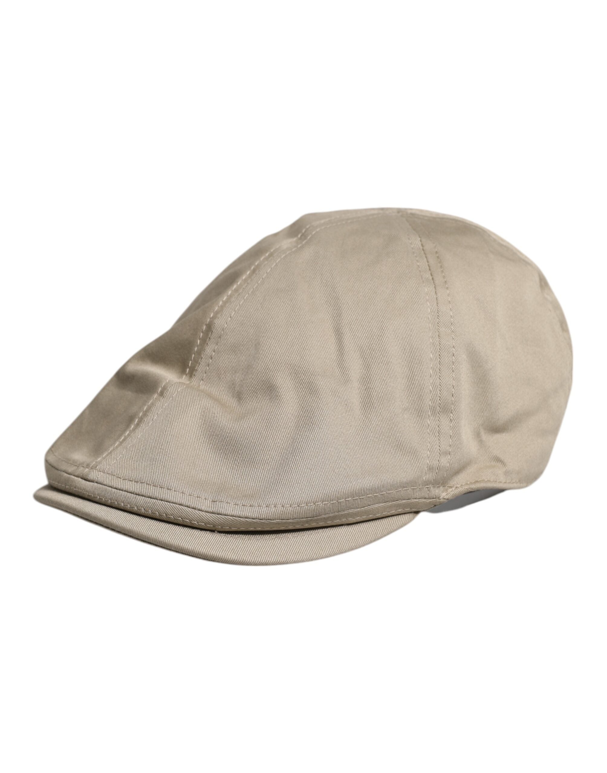 Beige Cotton Newsboy Capello Cabbie Hat - ventzia