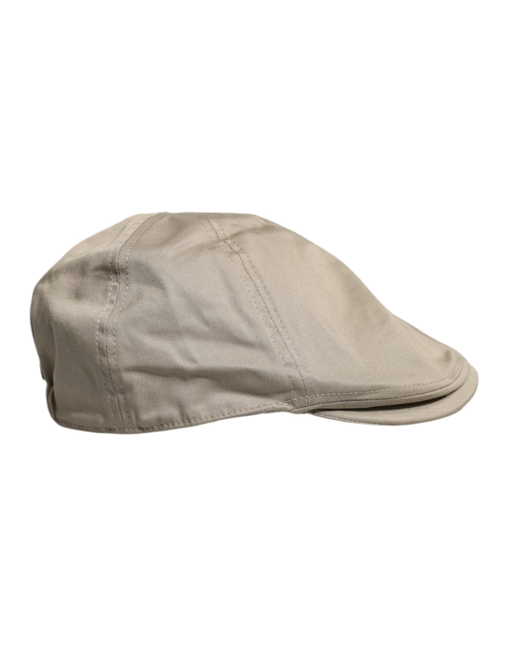 Beige Cotton Newsboy Capello Cabbie Hat - ventzia