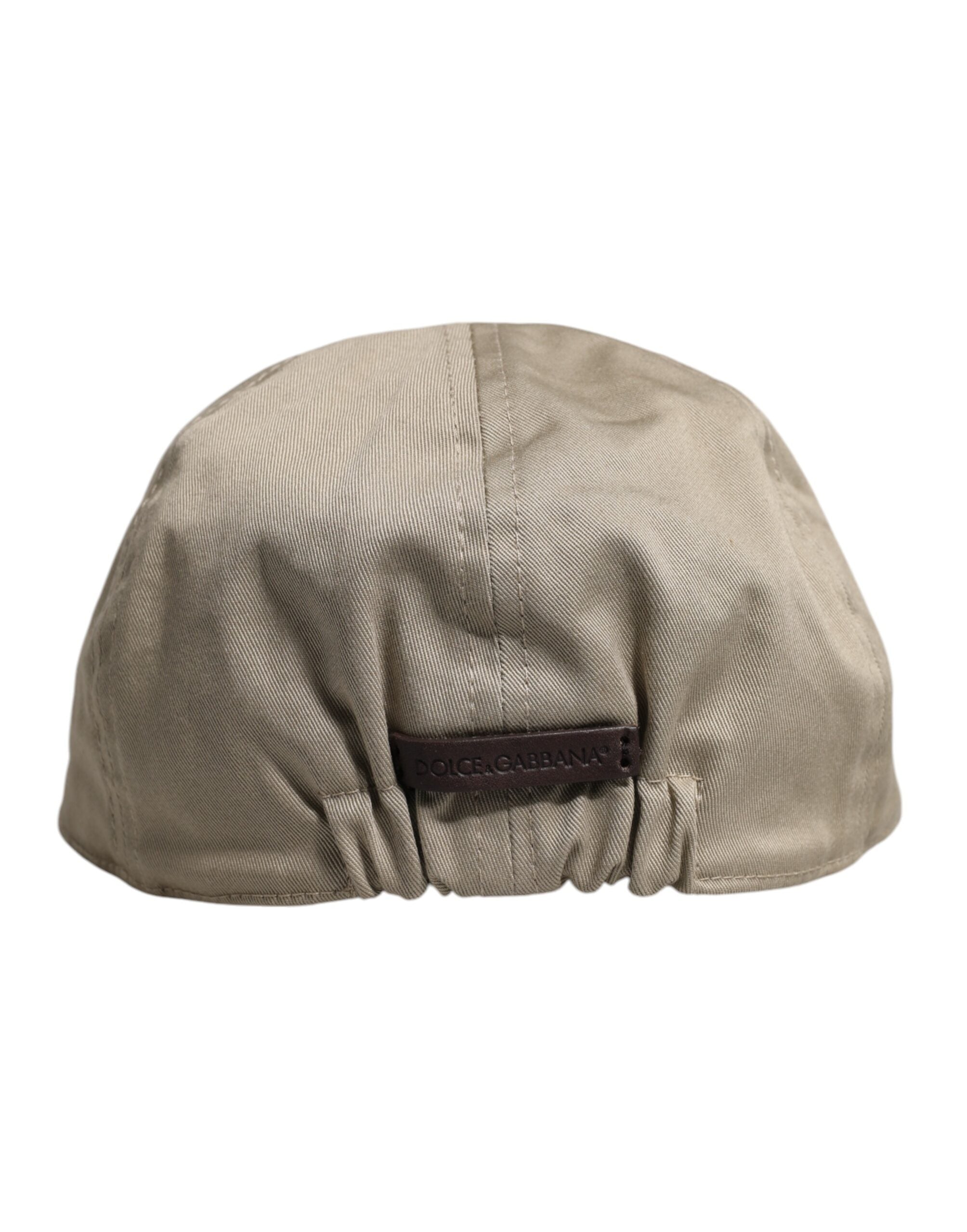 Beige Cotton Newsboy Capello Cabbie Hat - ventzia
