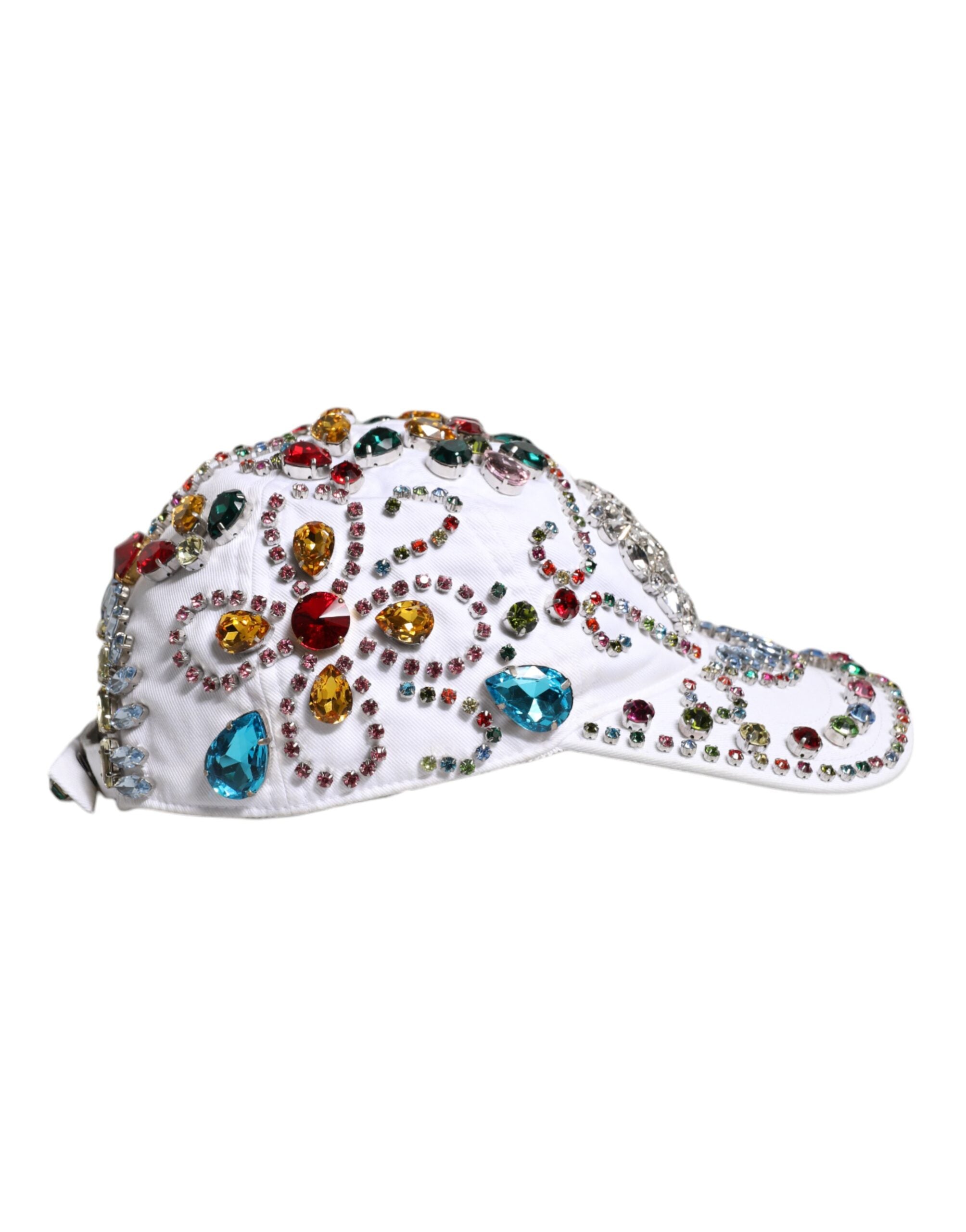 White Multicolor Crystal Embellish Baseball Cap - ventzia