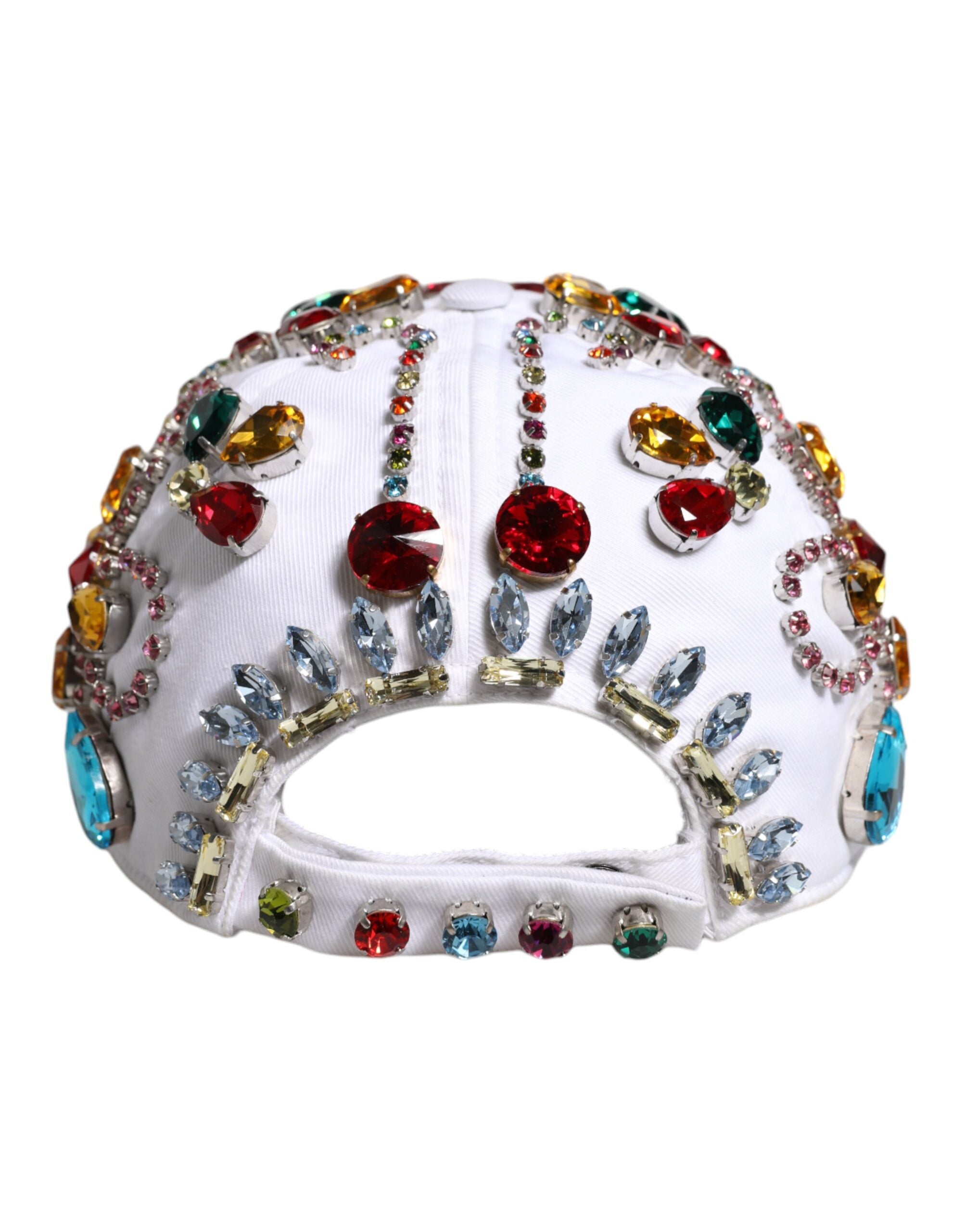 White Multicolor Crystal Embellish Baseball Cap - ventzia