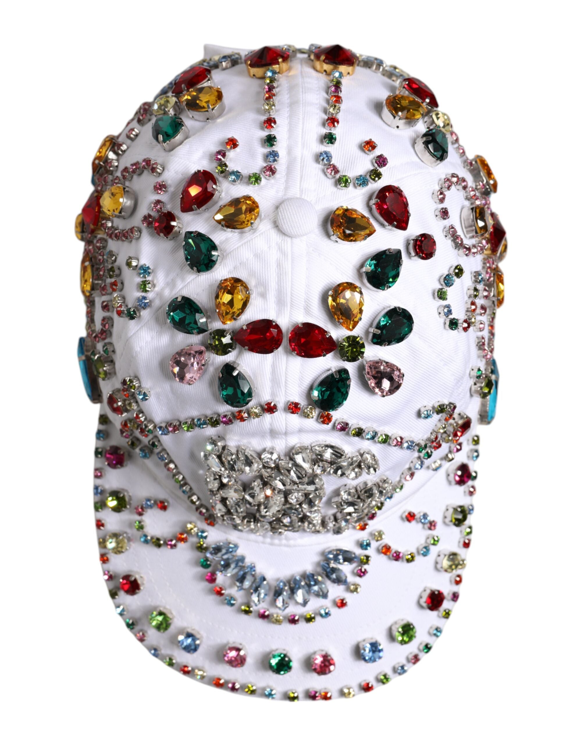 White Multicolor Crystal Embellish Baseball Cap - ventzia