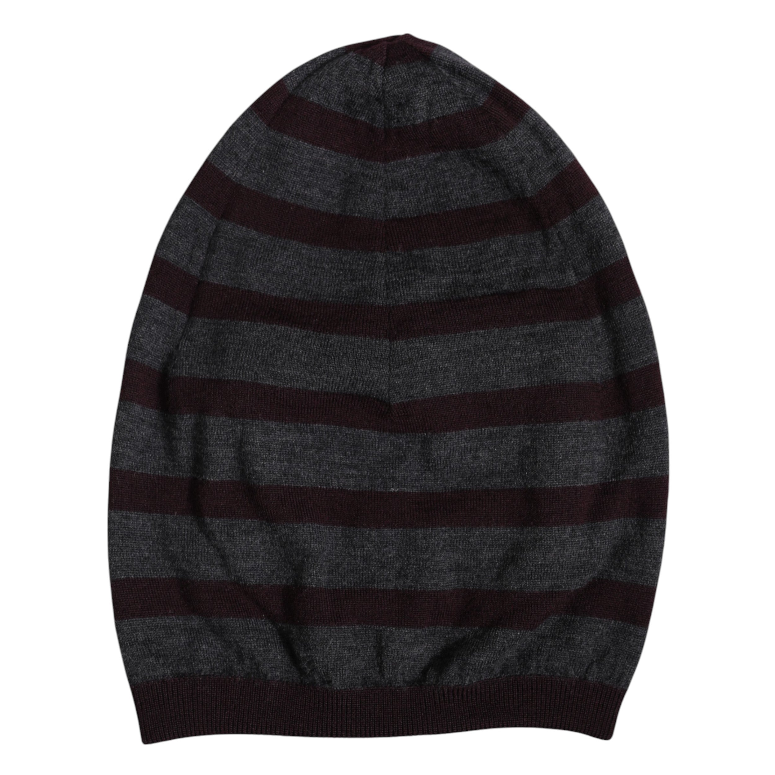 Gray Striped Wool Knitted Winter Beanie Hat - ventzia