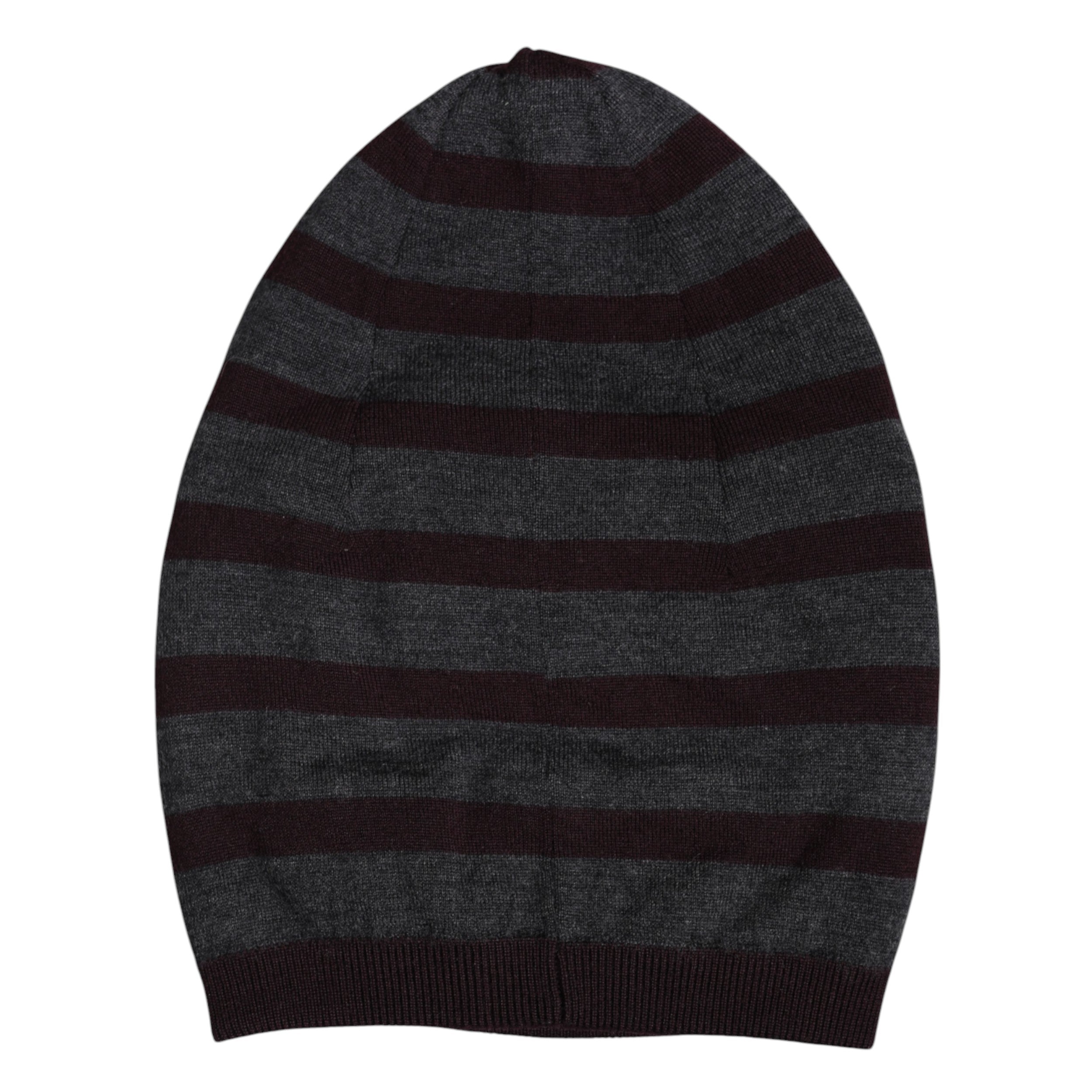 Gray Striped Wool Knitted Winter Beanie Hat - ventzia