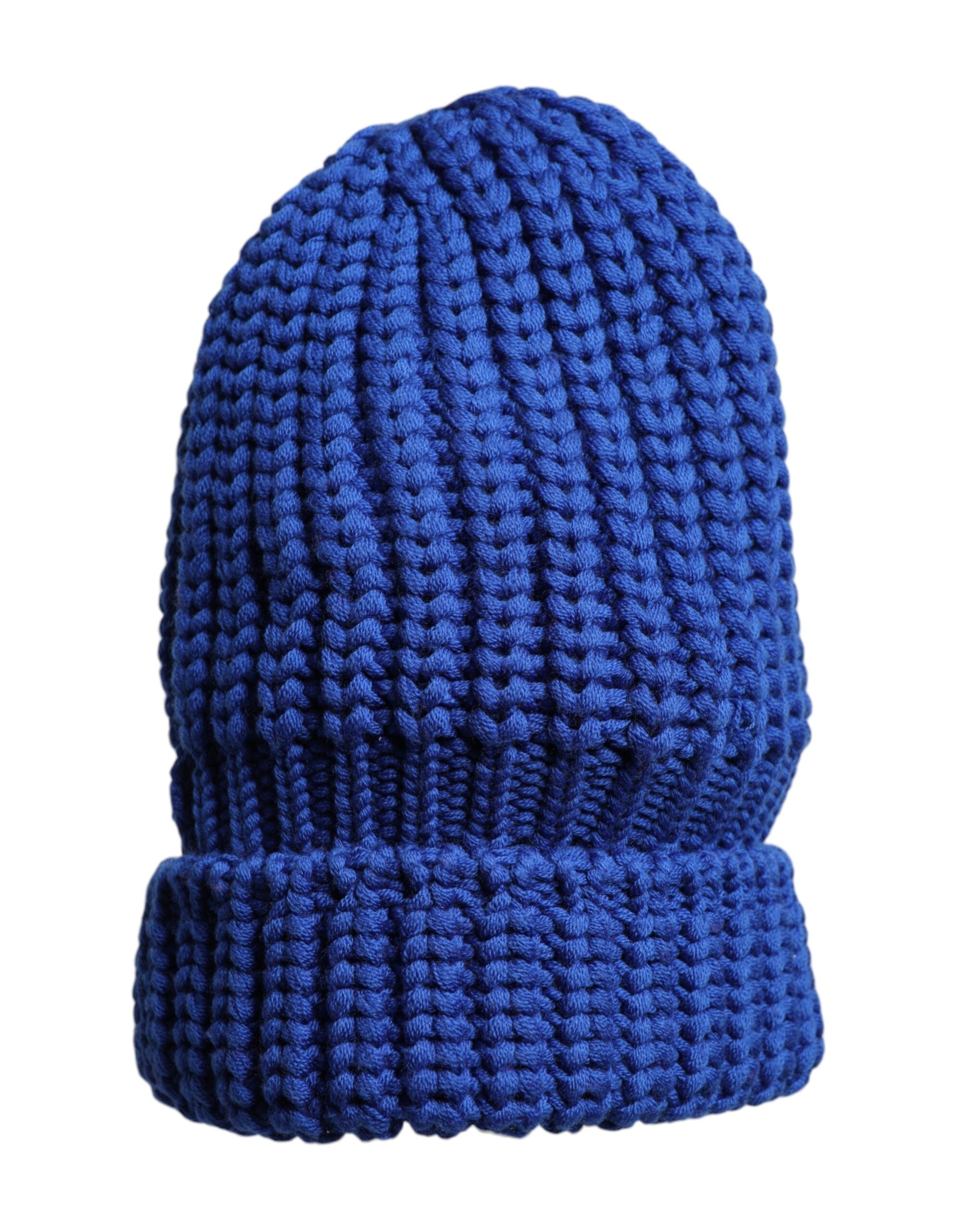 Blue Wool Knitted Winter Beanie Hat - ventzia