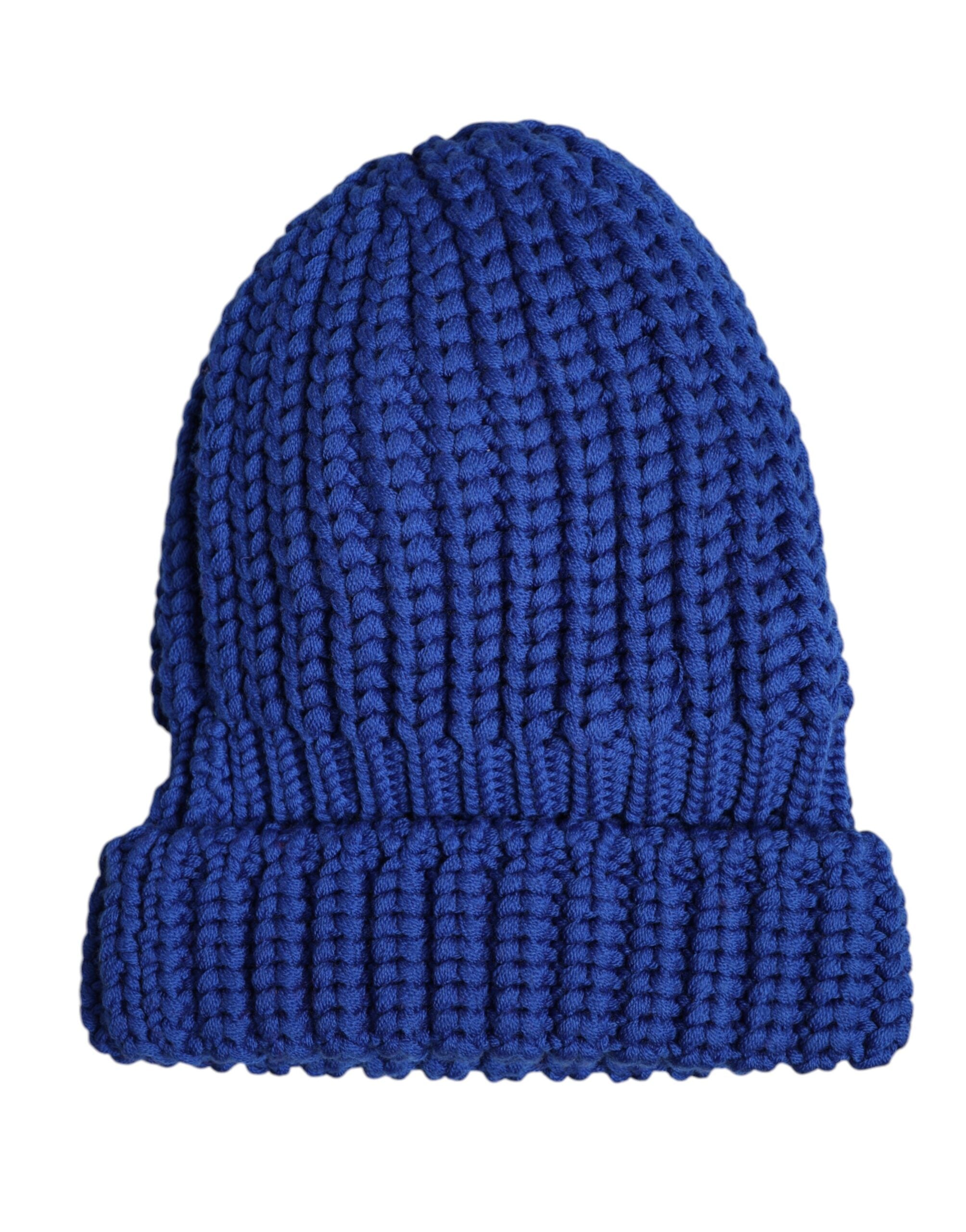 Blue Wool Knitted Winter Beanie Hat - ventzia