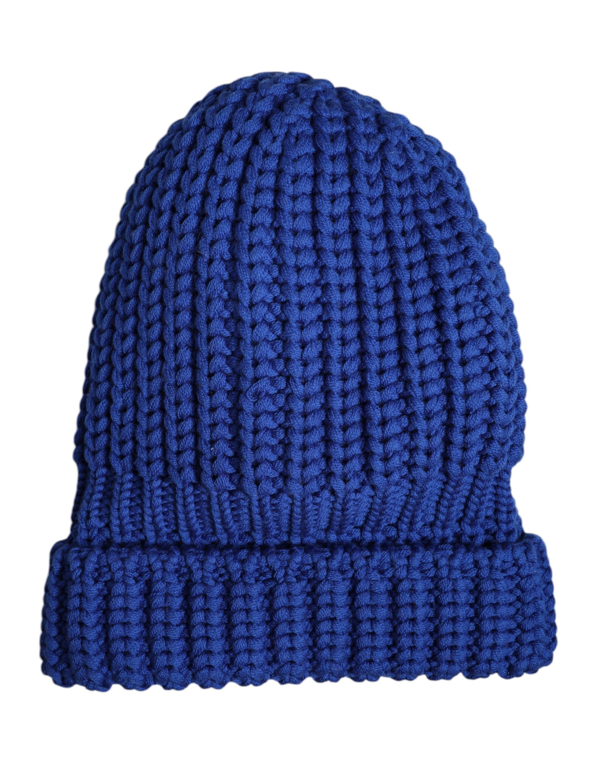 Blue Wool Knitted Winter Beanie Hat - ventzia