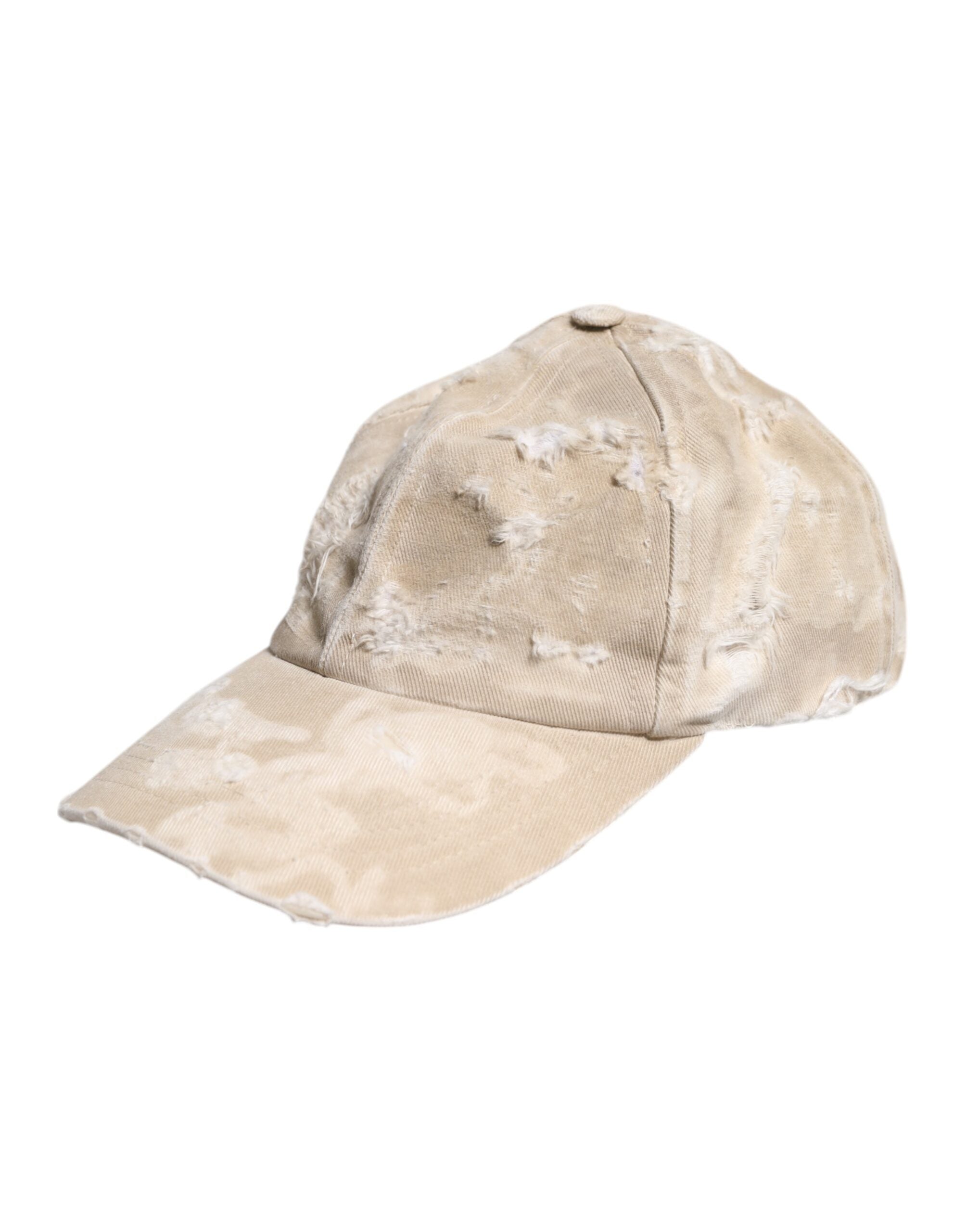Beige Tattered Cotton 6 Panels Baseball Cap - ventzia