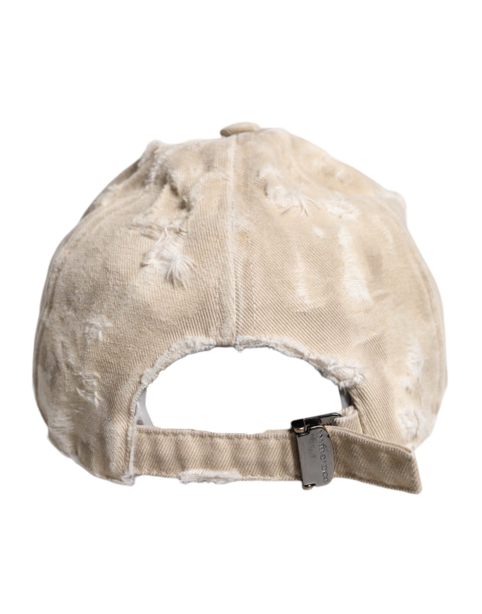 Beige Tattered Cotton 6 Panels Baseball Cap - ventzia