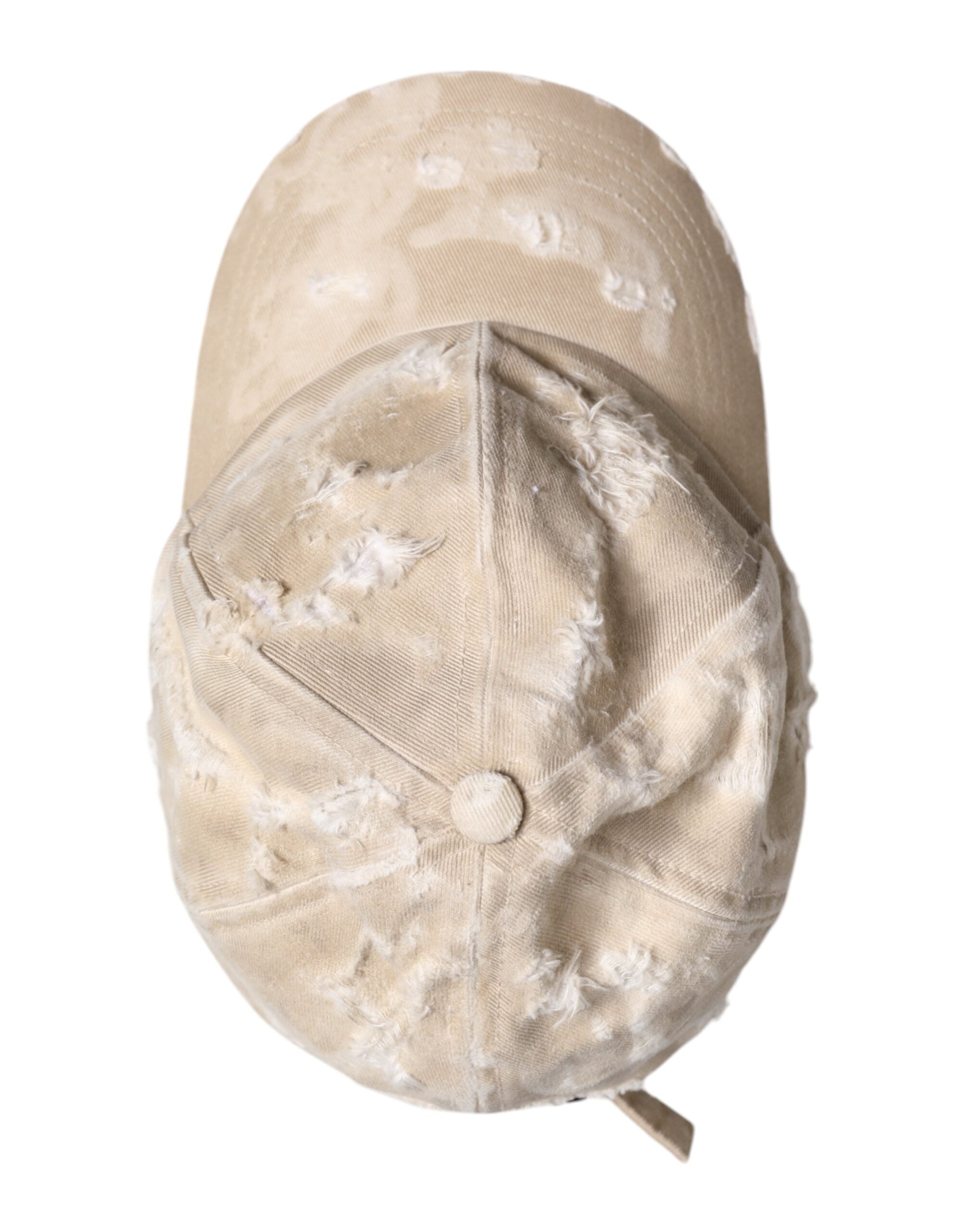 Beige Tattered Cotton 6 Panels Baseball Cap - ventzia