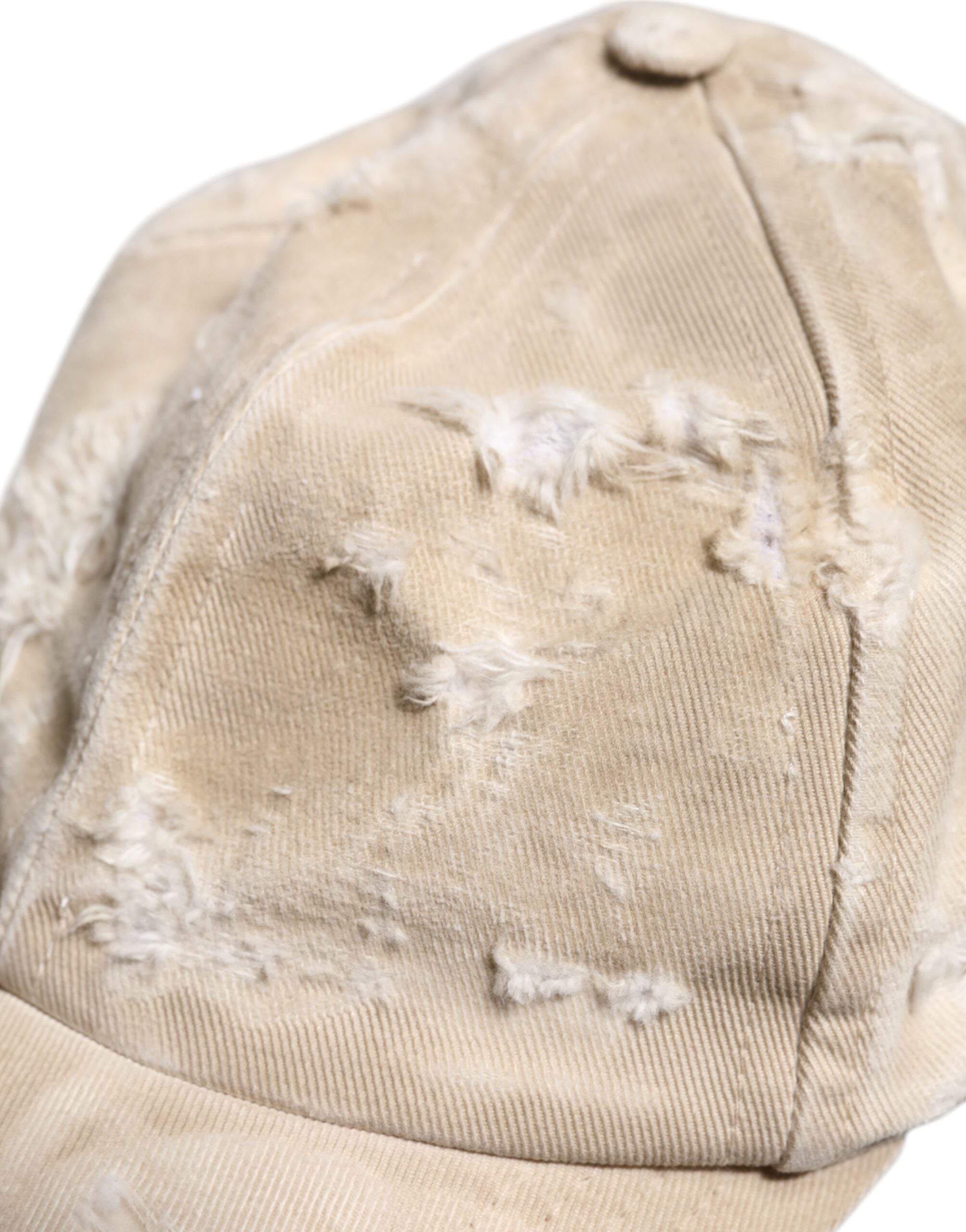 Beige Tattered Cotton 6 Panels Baseball Cap - ventzia