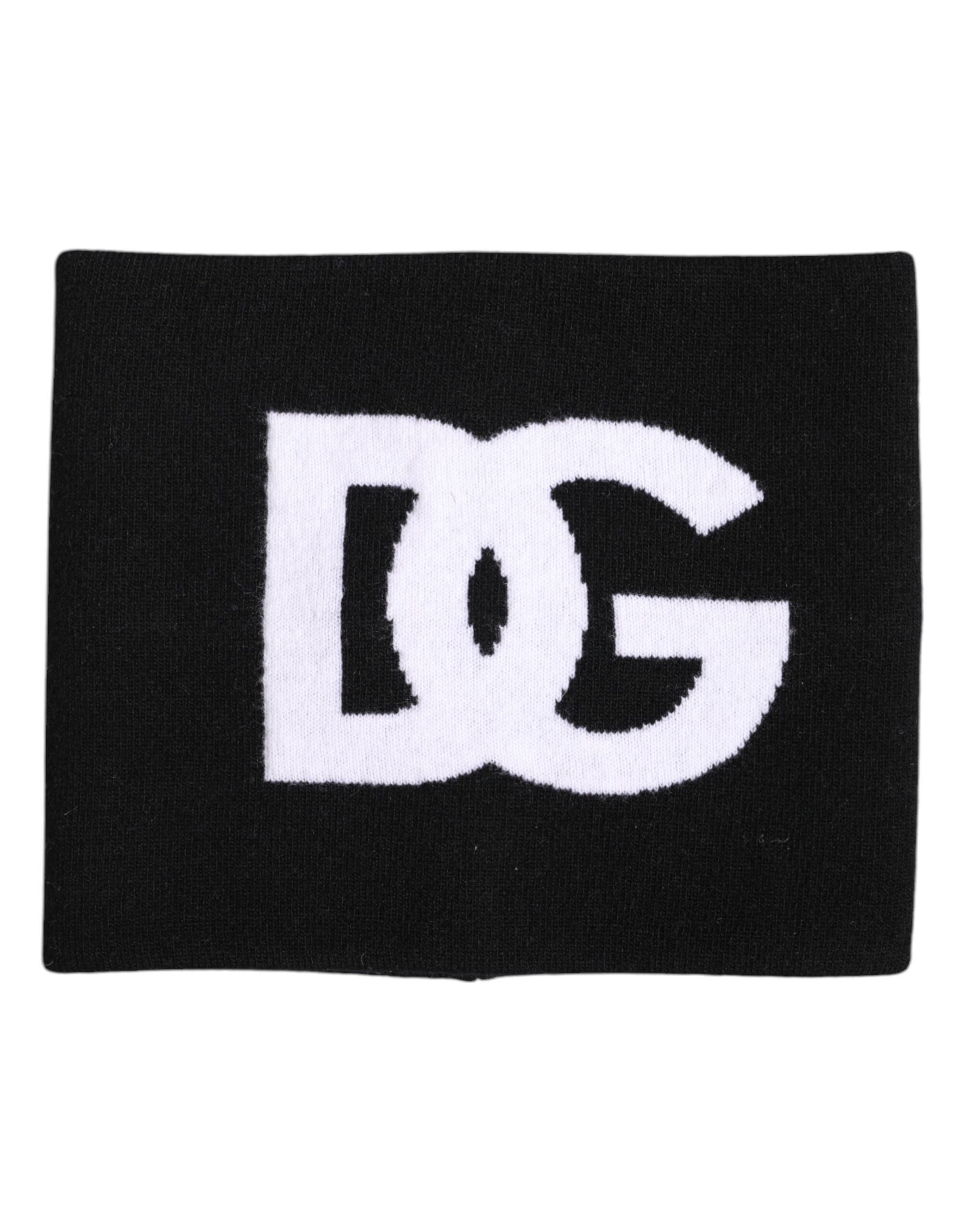Black White Logo Print Knitted Neck Warmer Scarf - ventzia