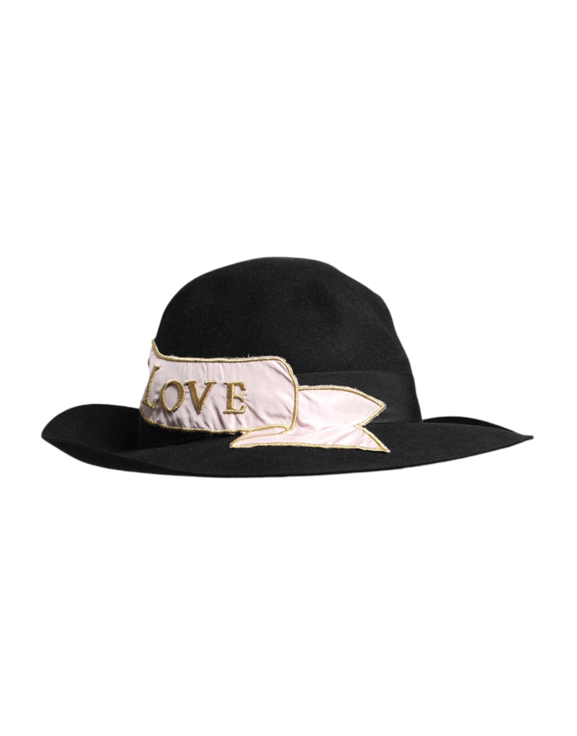 Black Logo Embroidered Women Wide Brim Hat - ventzia