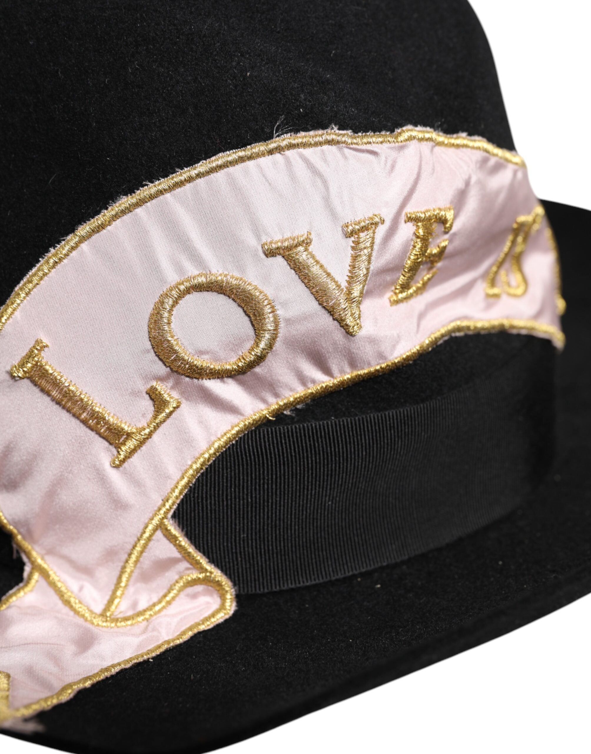Black Logo Embroidered Women Wide Brim Hat - ventzia