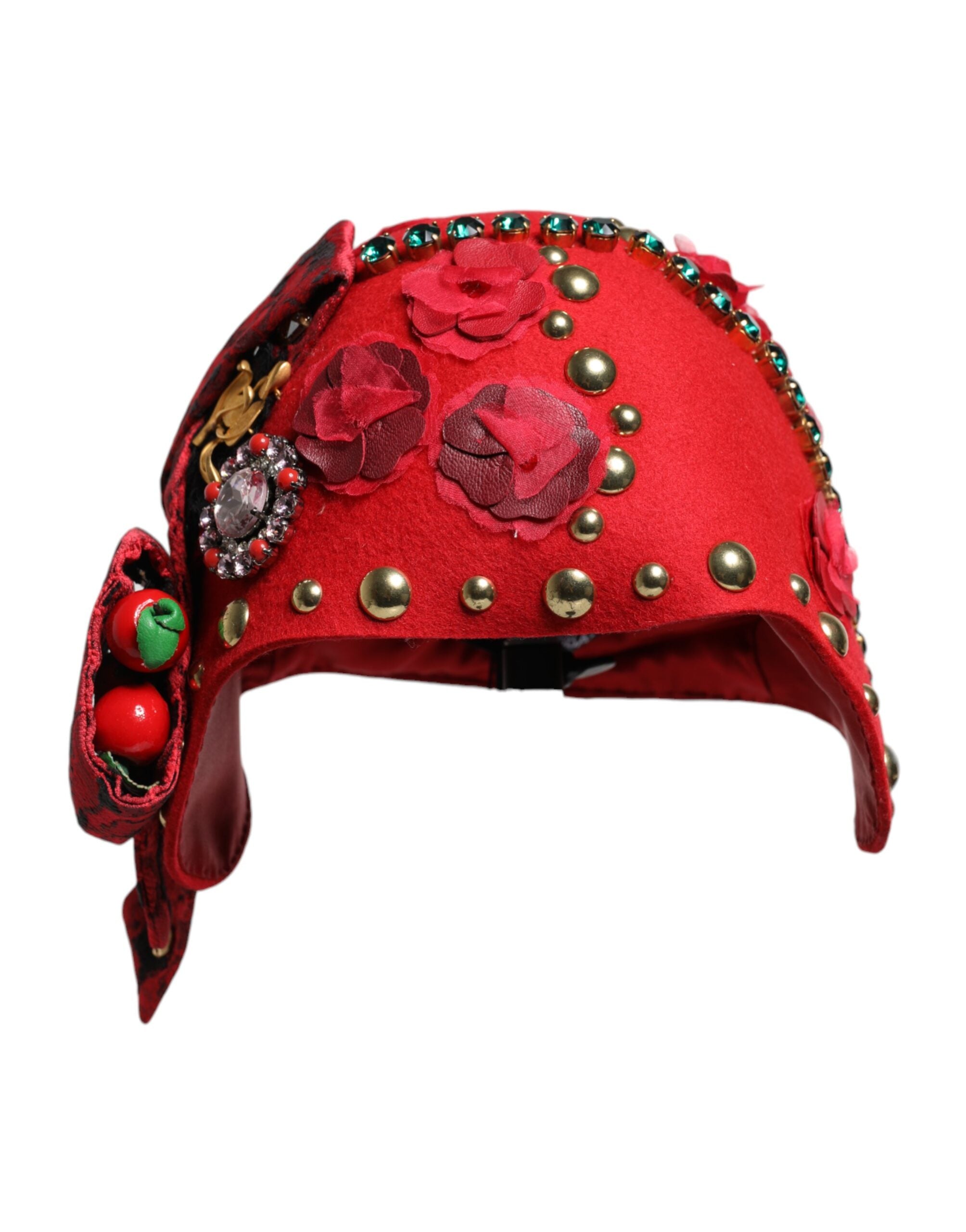 Red Crystal Gold Roses Brooch Embellished Hat - ventzia
