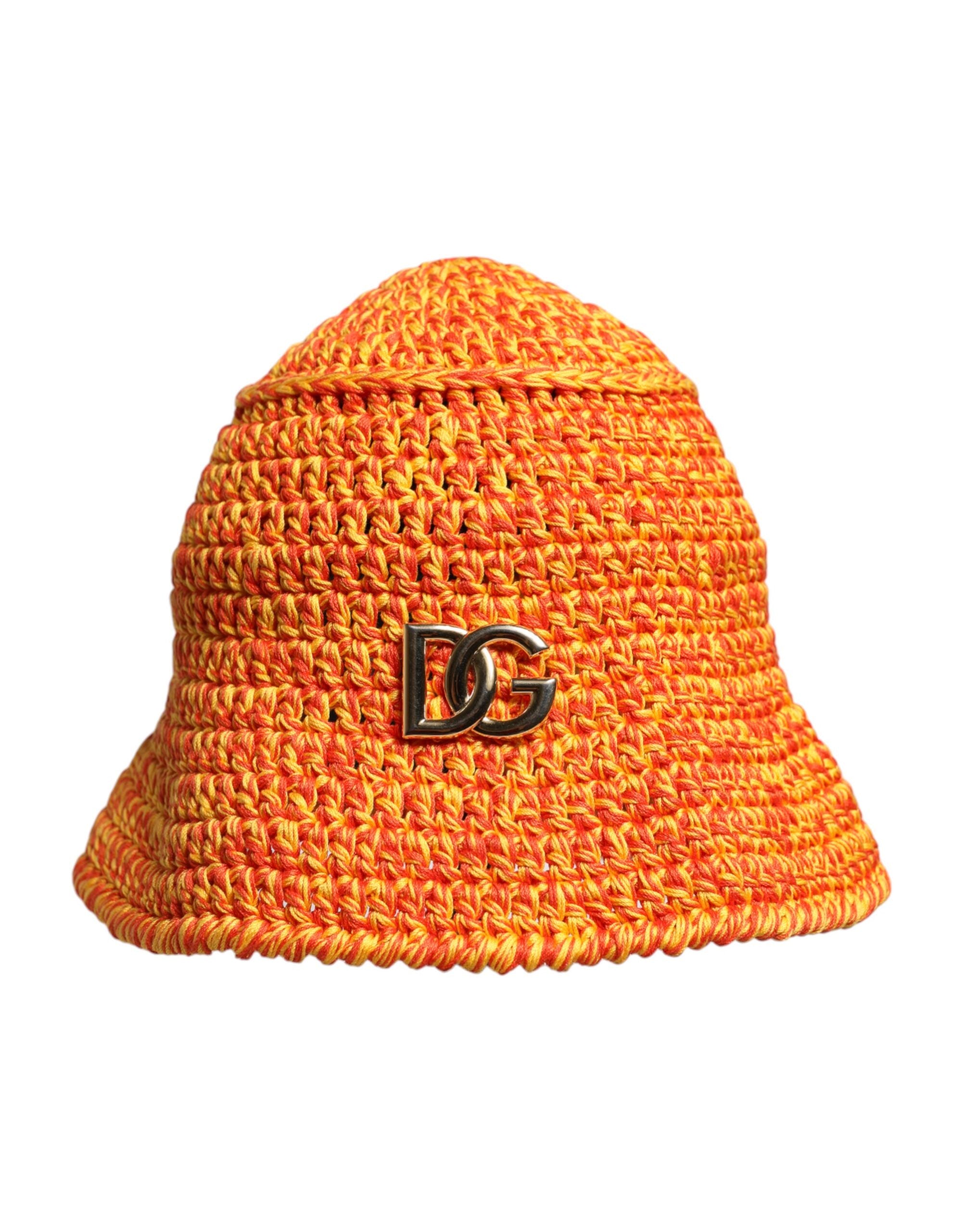 Orange Cotton Crochet DG Logo Bucket Hat - ventzia