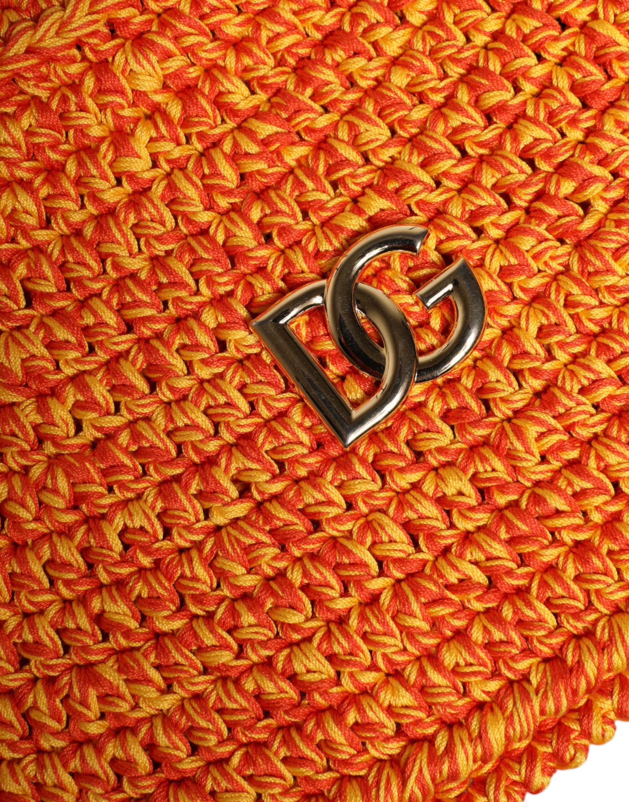 Orange Cotton Crochet DG Logo Bucket Hat - ventzia