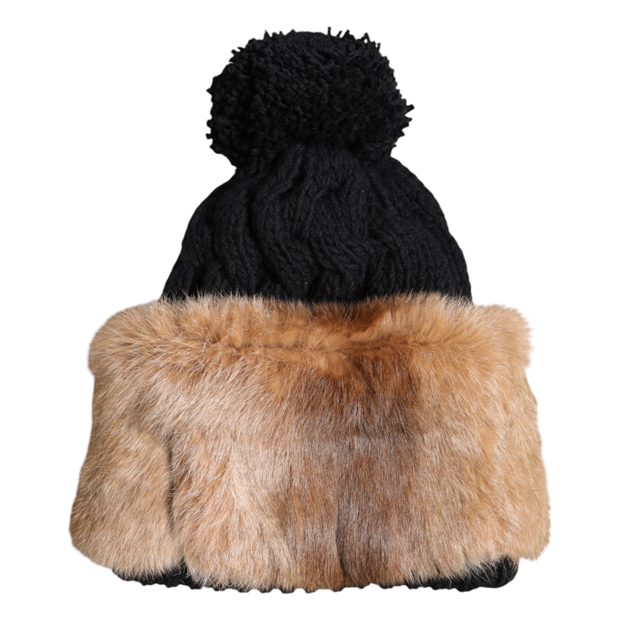Black Brown Dyed Rabbit Real Fur Winter Beanie Hat - ventzia