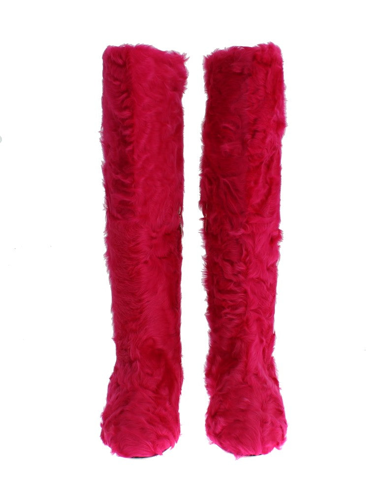 Elegant Pink Lambskin Fur Boots - ventzia