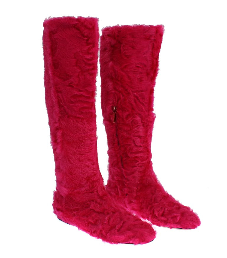 Elegant Pink Lambskin Fur Boots - ventzia