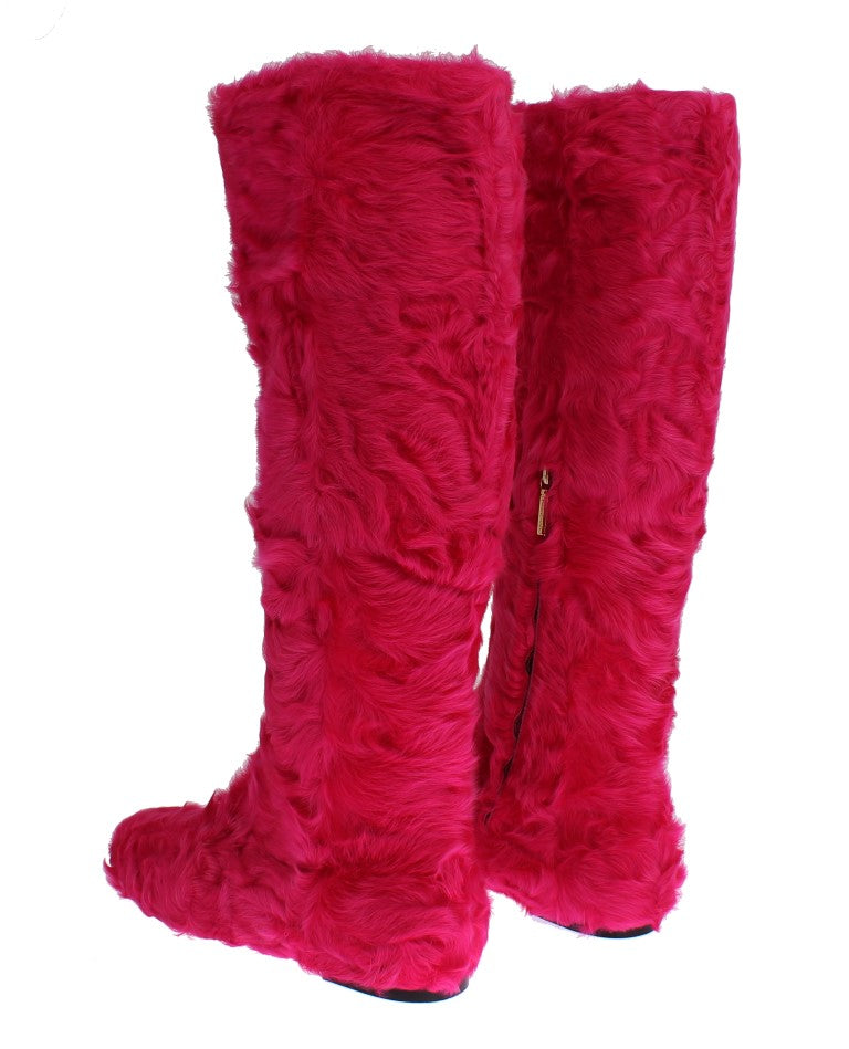 Elegant Pink Lambskin Fur Boots - ventzia
