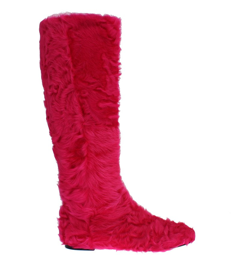 Elegant Pink Lambskin Fur Boots - ventzia