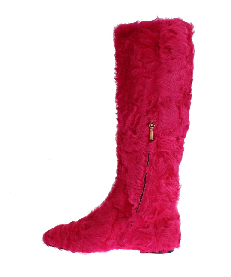 Elegant Pink Lambskin Fur Boots - ventzia