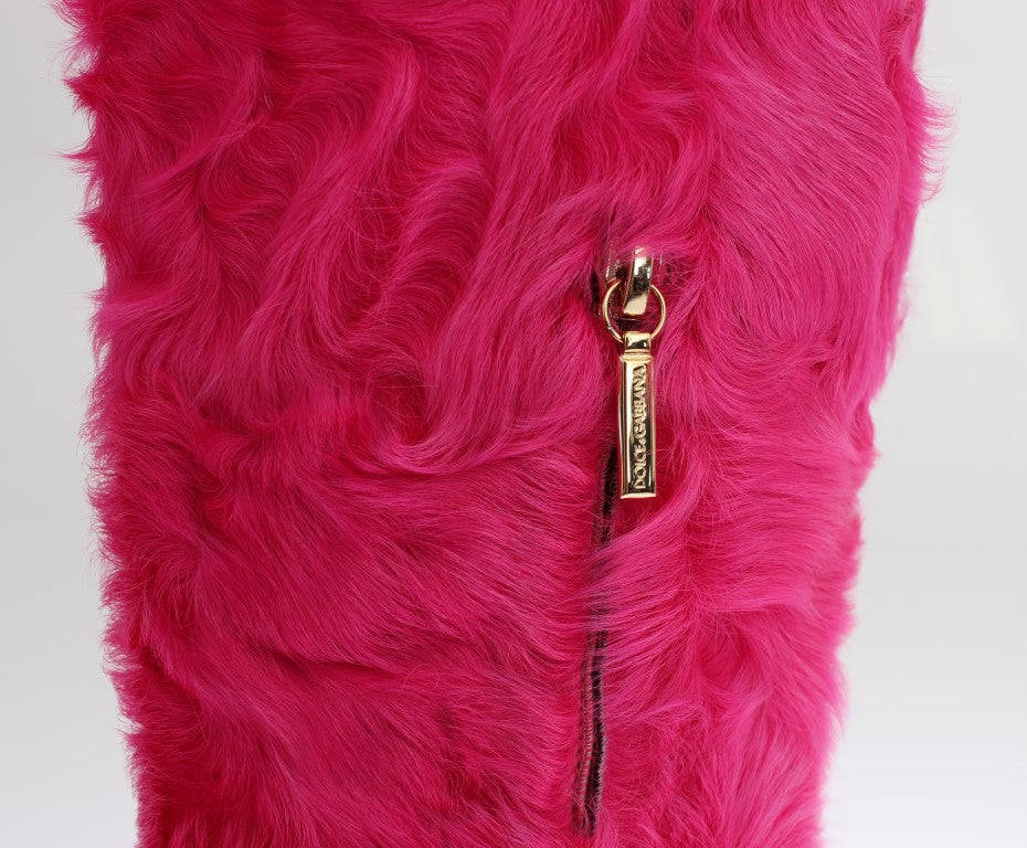 Elegant Pink Lambskin Fur Boots - ventzia