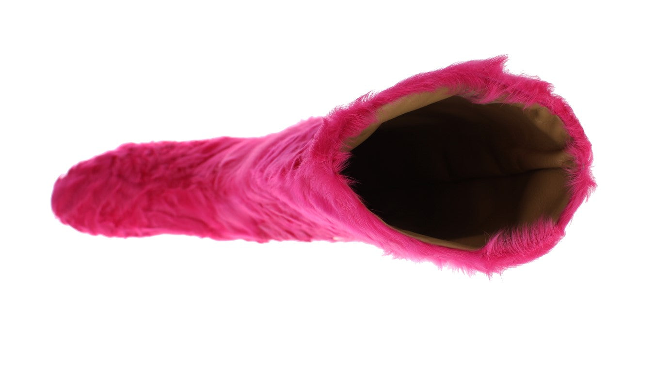 Elegant Pink Lambskin Fur Boots - ventzia