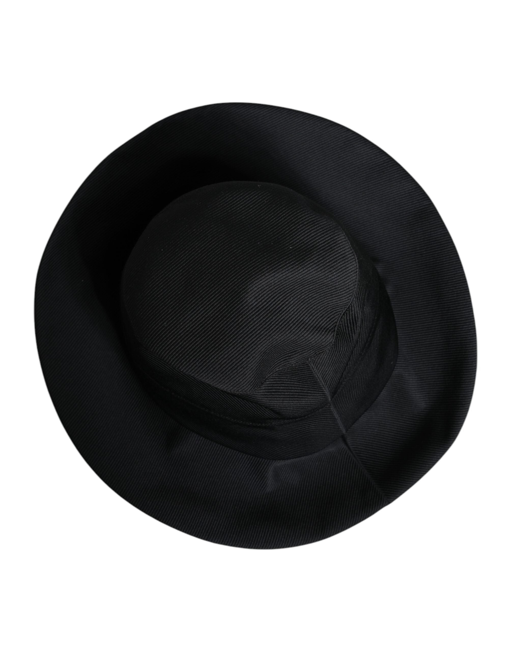 Black Cotton Wide Brim Fedora Hat - ventzia