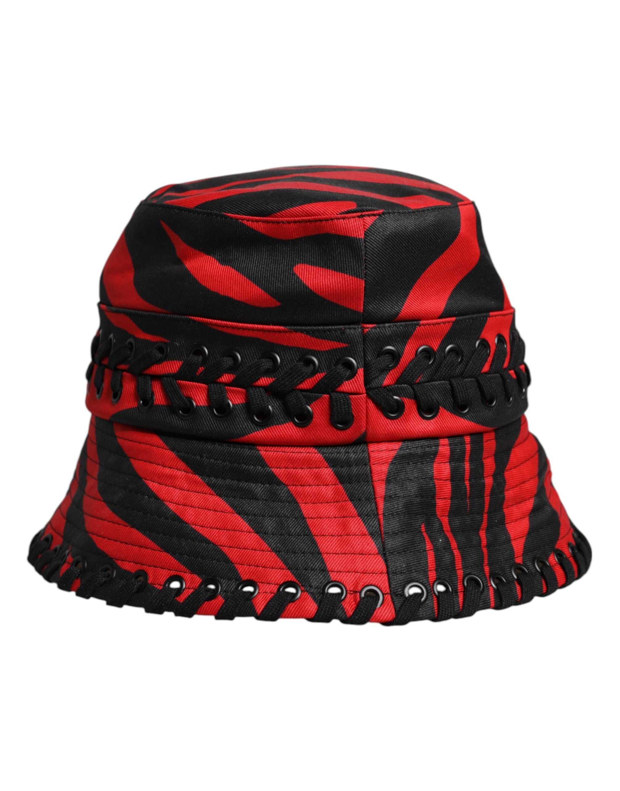 Black Red Stripe Polyester Wide Brim Bucket Hat - ventzia
