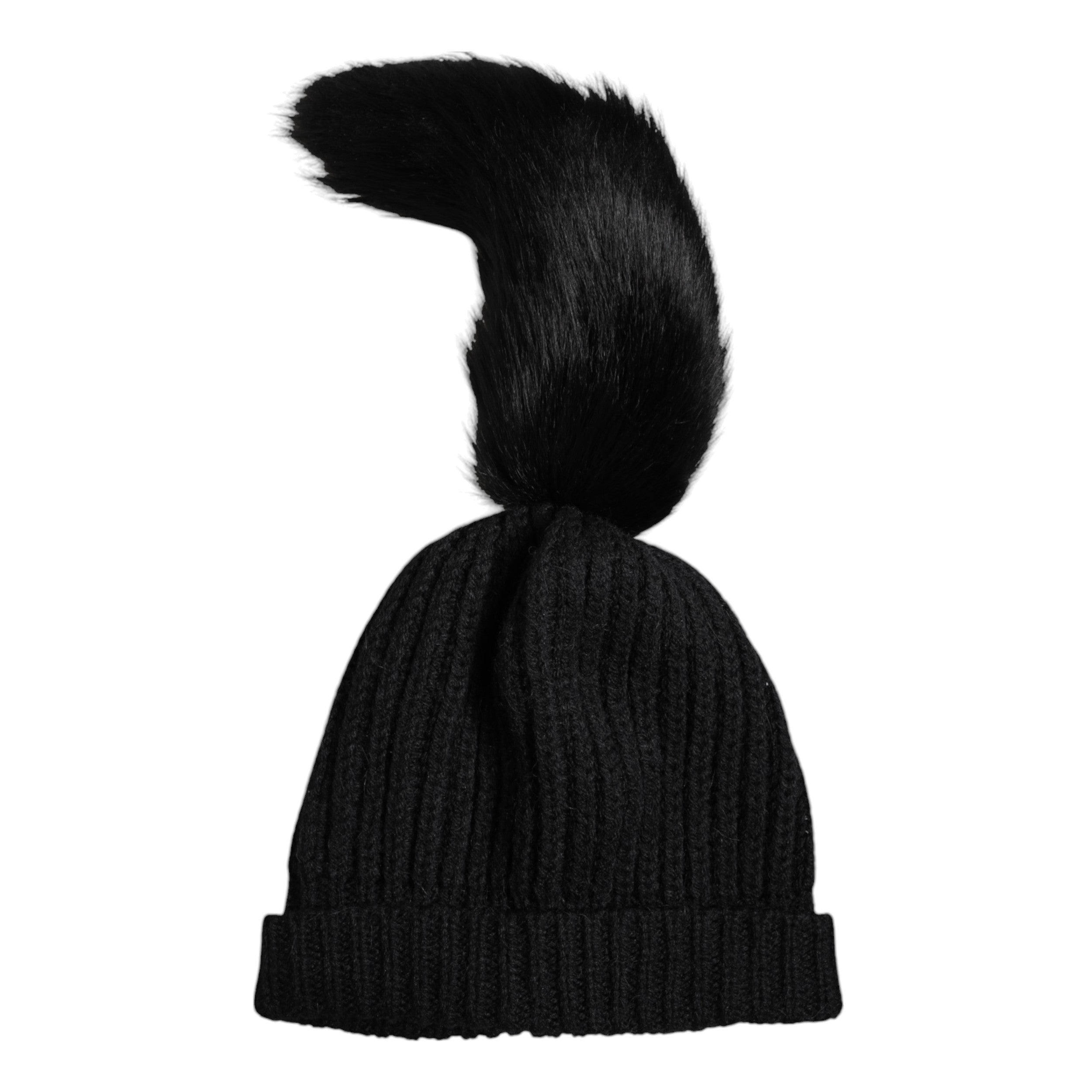 Black Acrylic Knitted Fur Winter Beanie Hat - ventzia