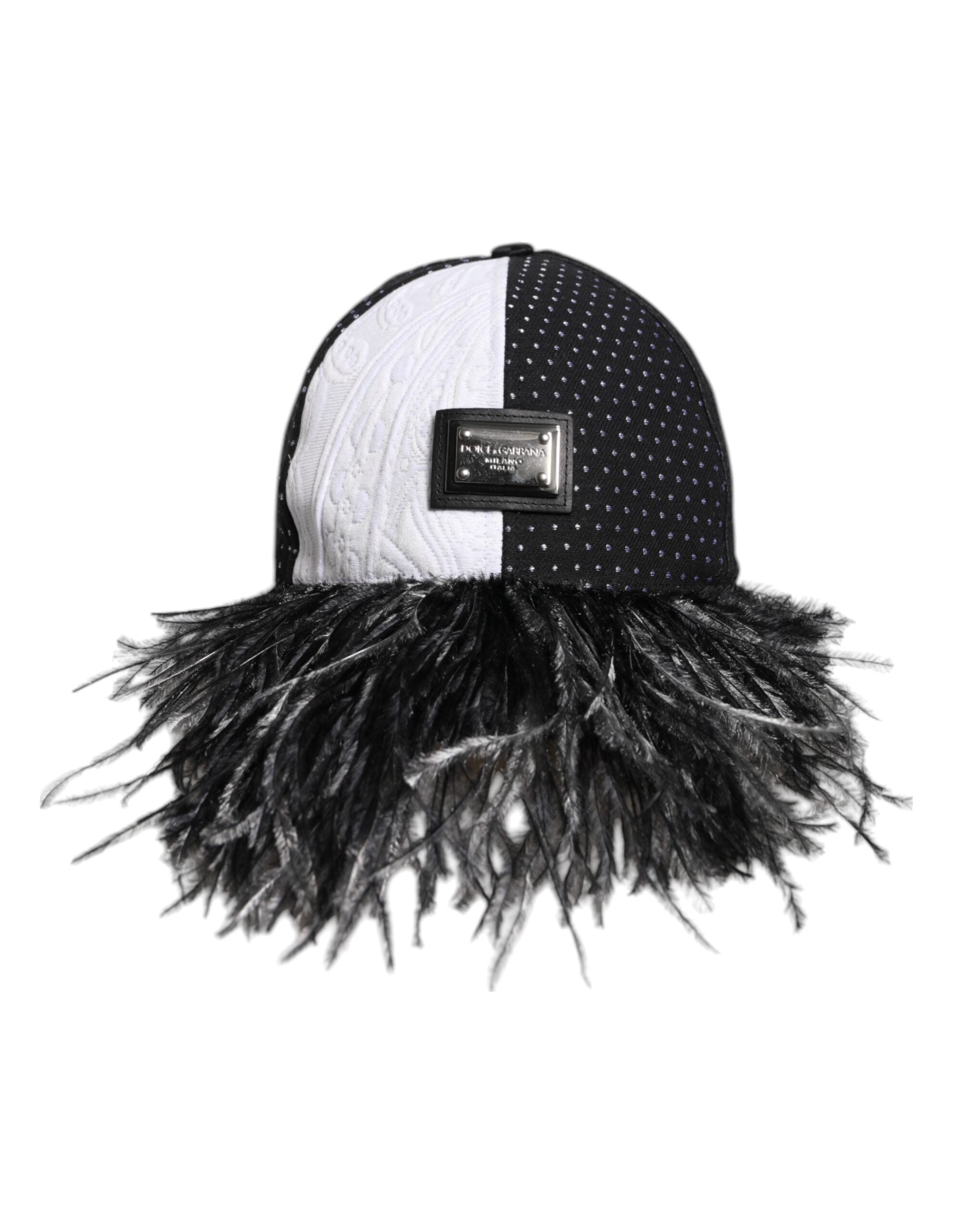 White Black Polka Dot Feathers Baseball Cap - ventzia