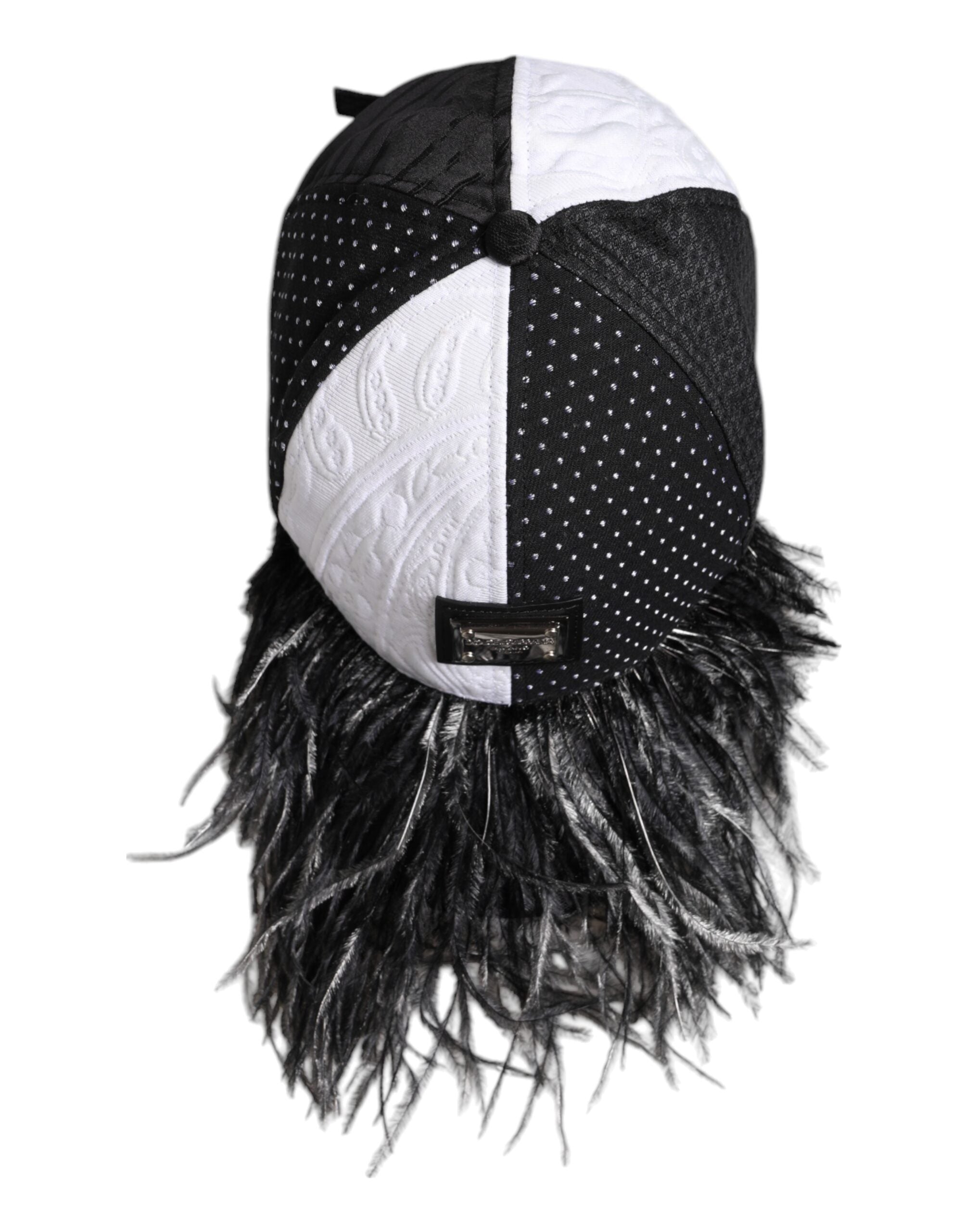 White Black Polka Dot Feathers Baseball Cap - ventzia
