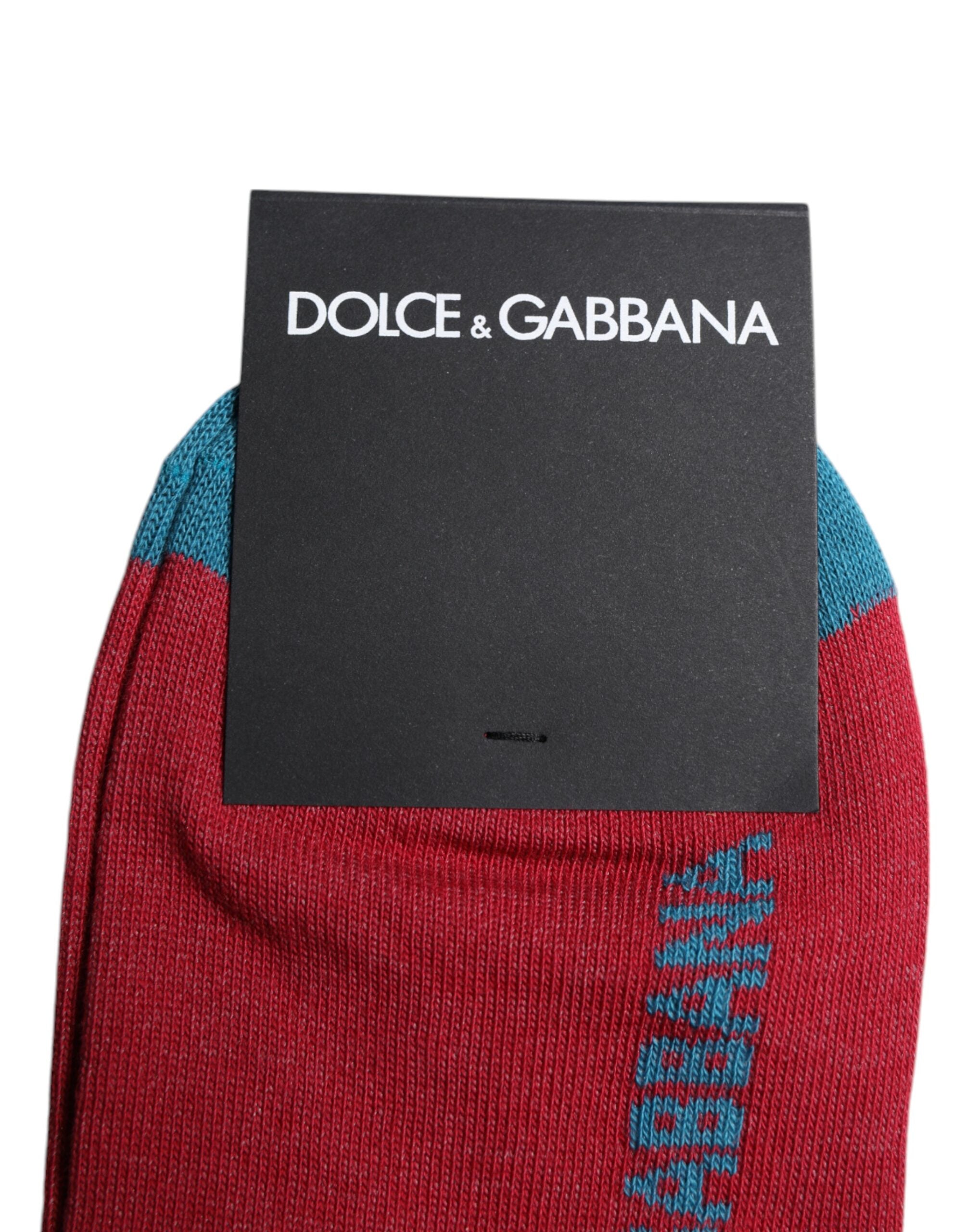 Red Cotton DG Logo Print Mid Calf Socks - ventzia