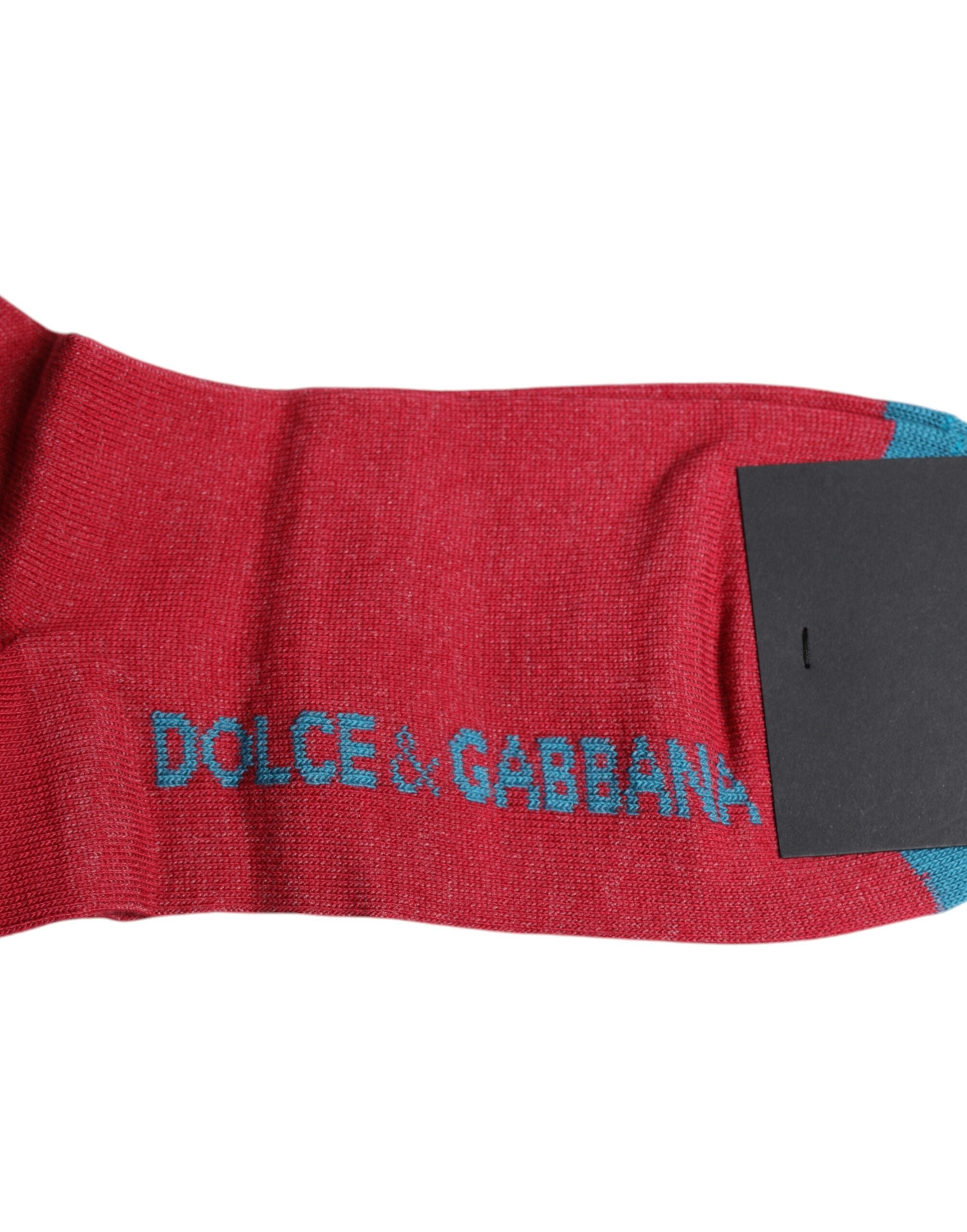 Red Cotton DG Logo Print Mid Calf Socks - ventzia