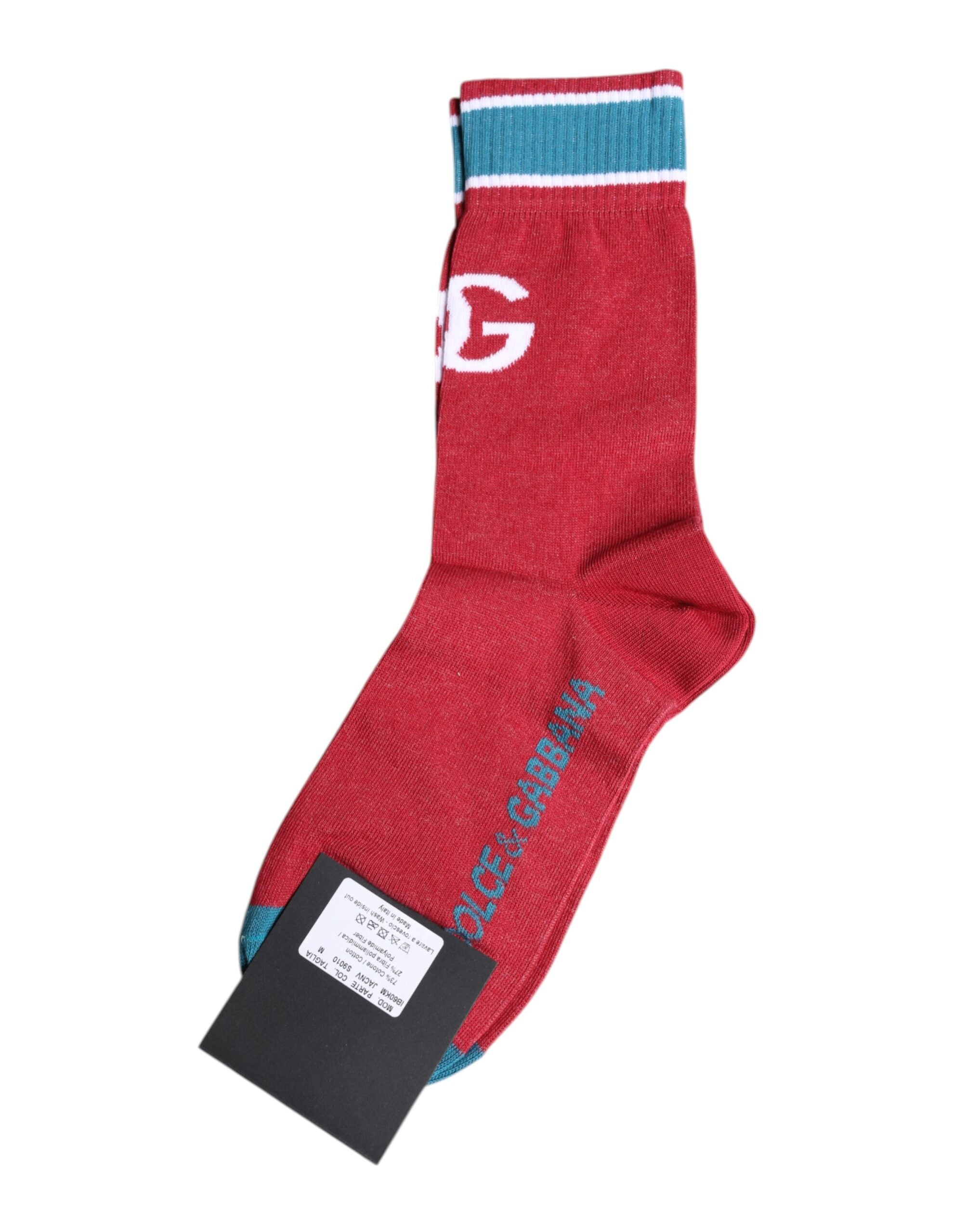 Red Cotton DG Logo Print Mid Calf Socks - ventzia