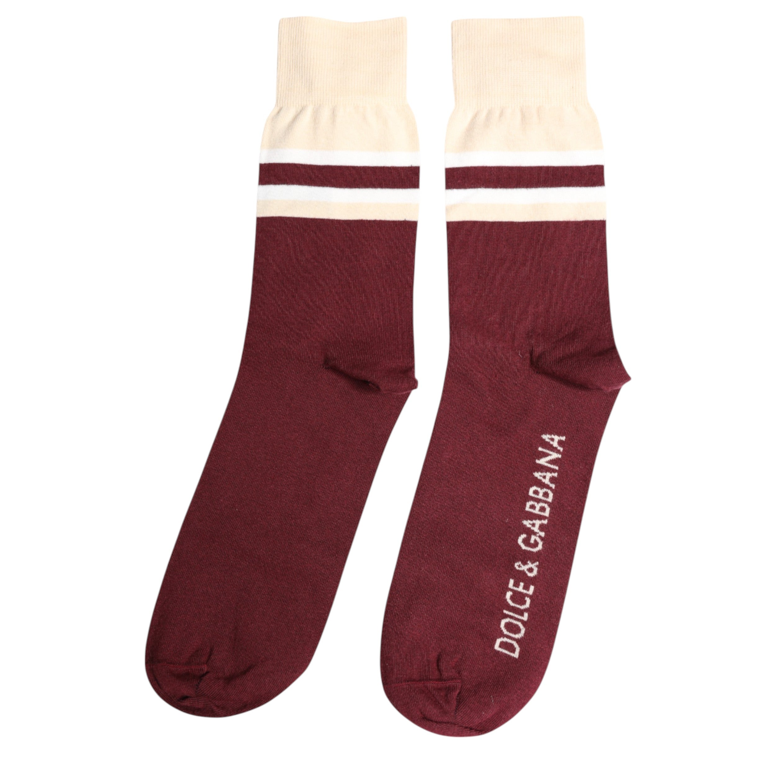 Burgundy Stretch Logo Print Mid Calf Socks - ventzia